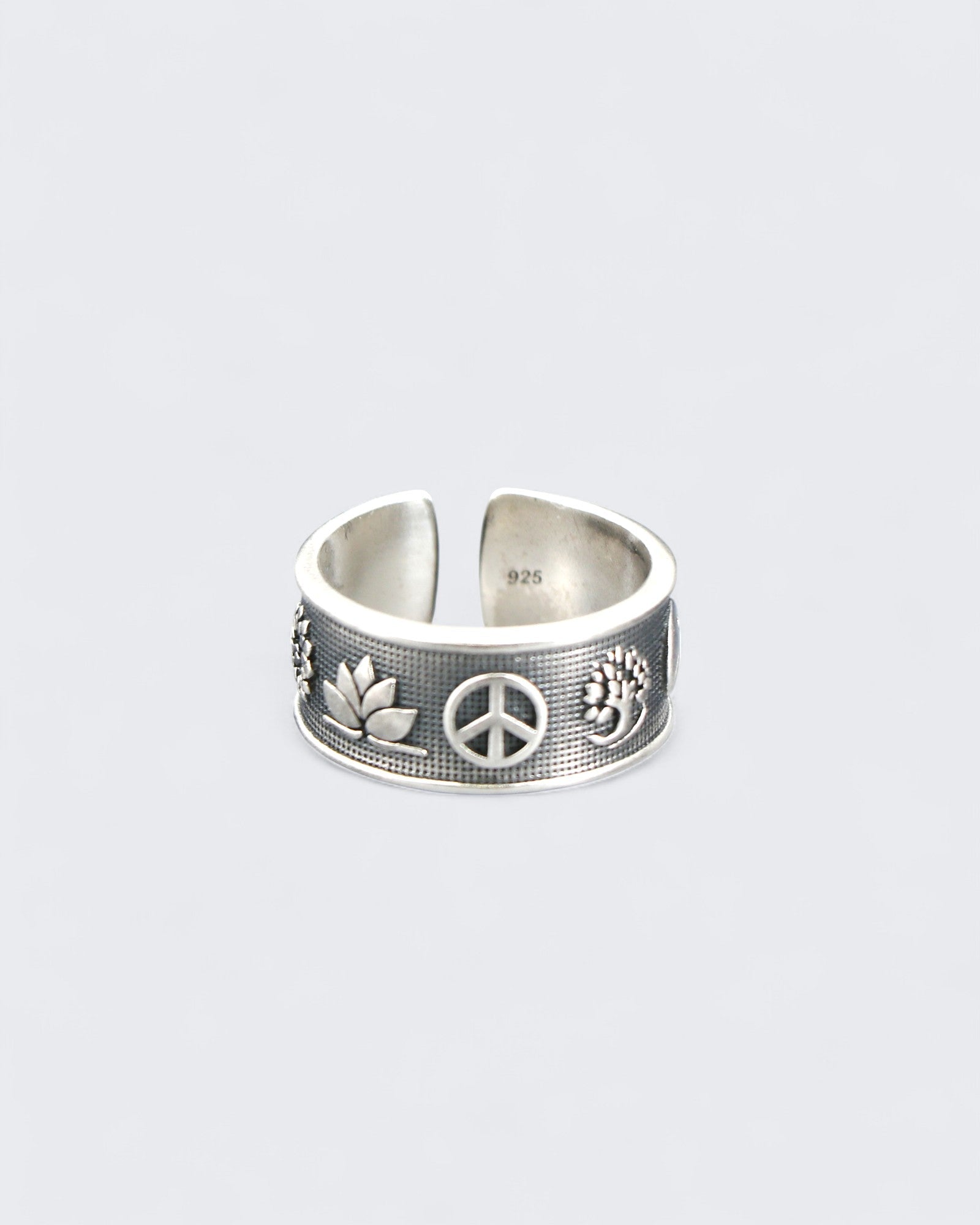 Sterling Silver Intention Symbol Ring – Adjustable Band with Lotus, Tree of Life, Yin Yang、mySite、topwebapps