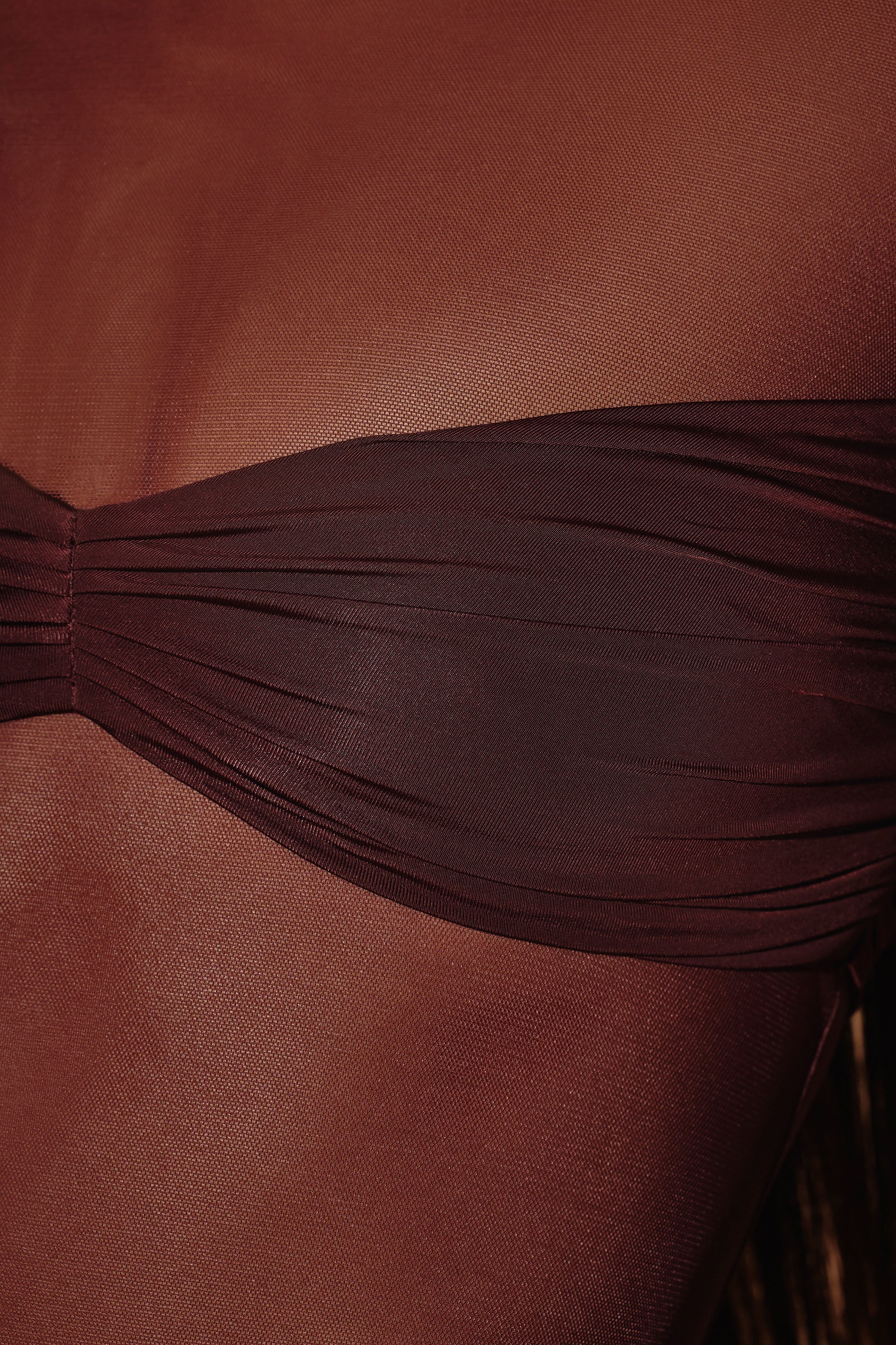 Sheer Panelled Long Sleeve Mini Dress in Brown、mySite、solidvoid