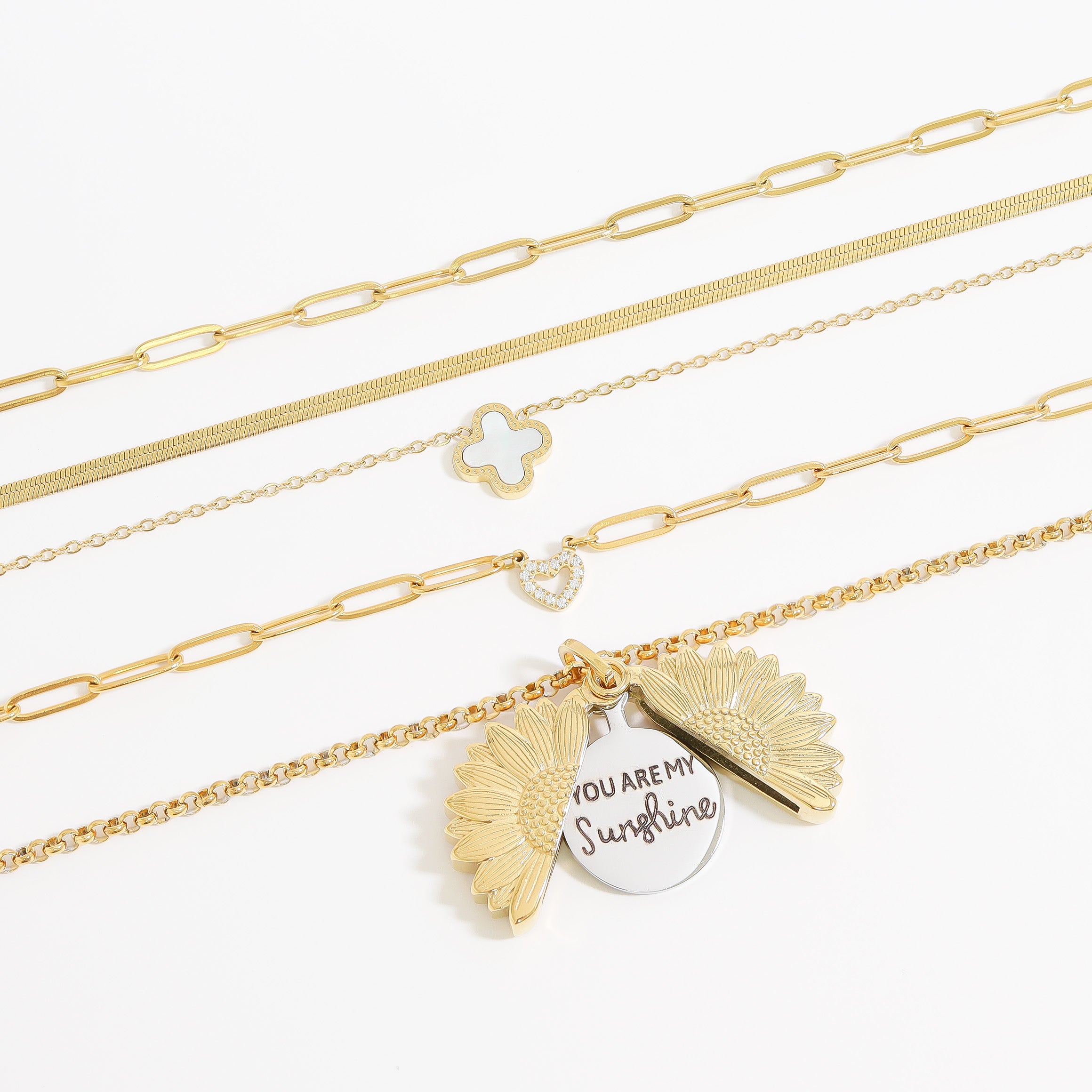 18K Gold PVD Stainless Steel Stone Heart Paperclip Chain Necklace / CHN9976、mySite、dreamappss