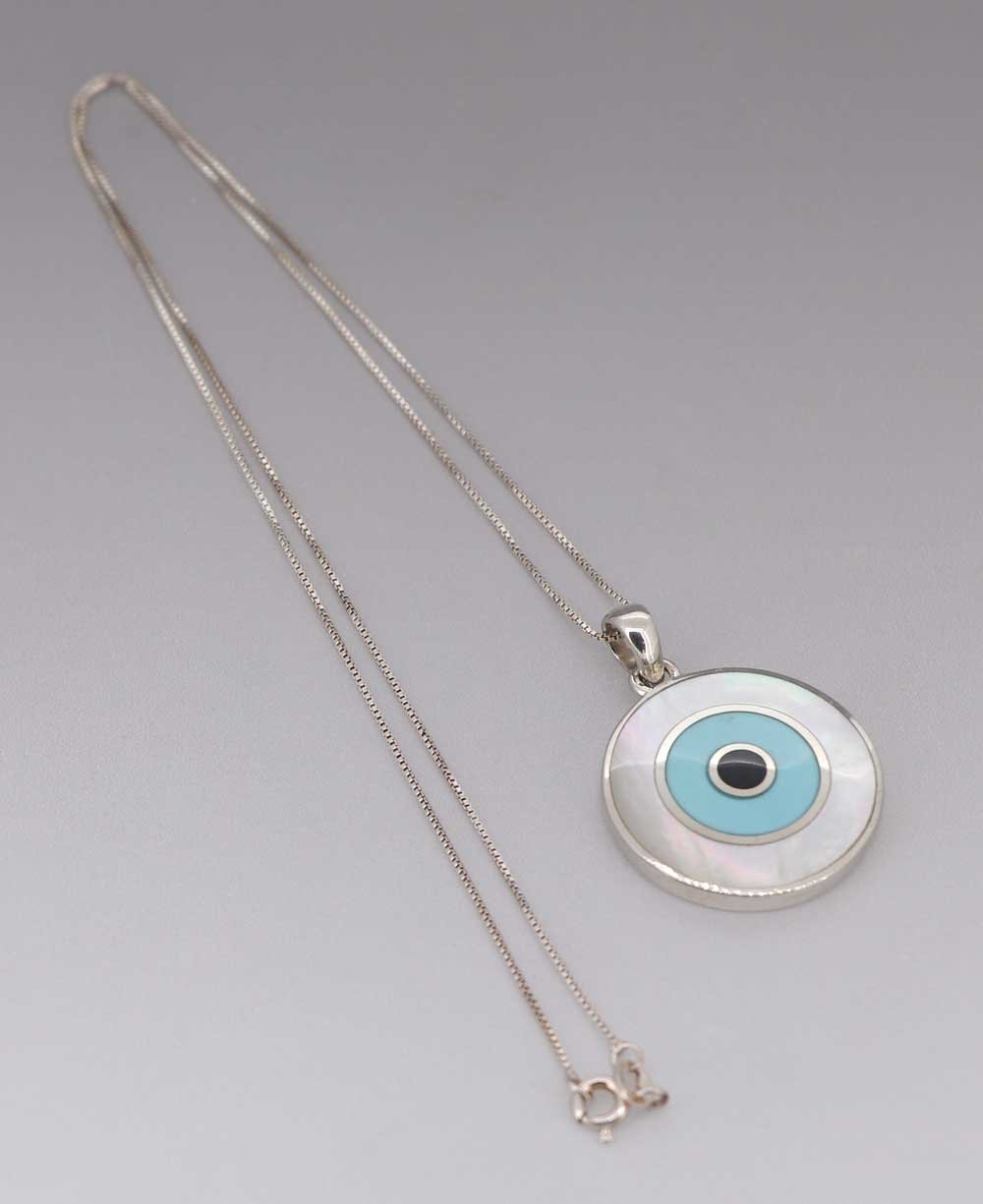Evil Eye Mother of Pearl and Turquoise Necklace、mySite、topwebapps
