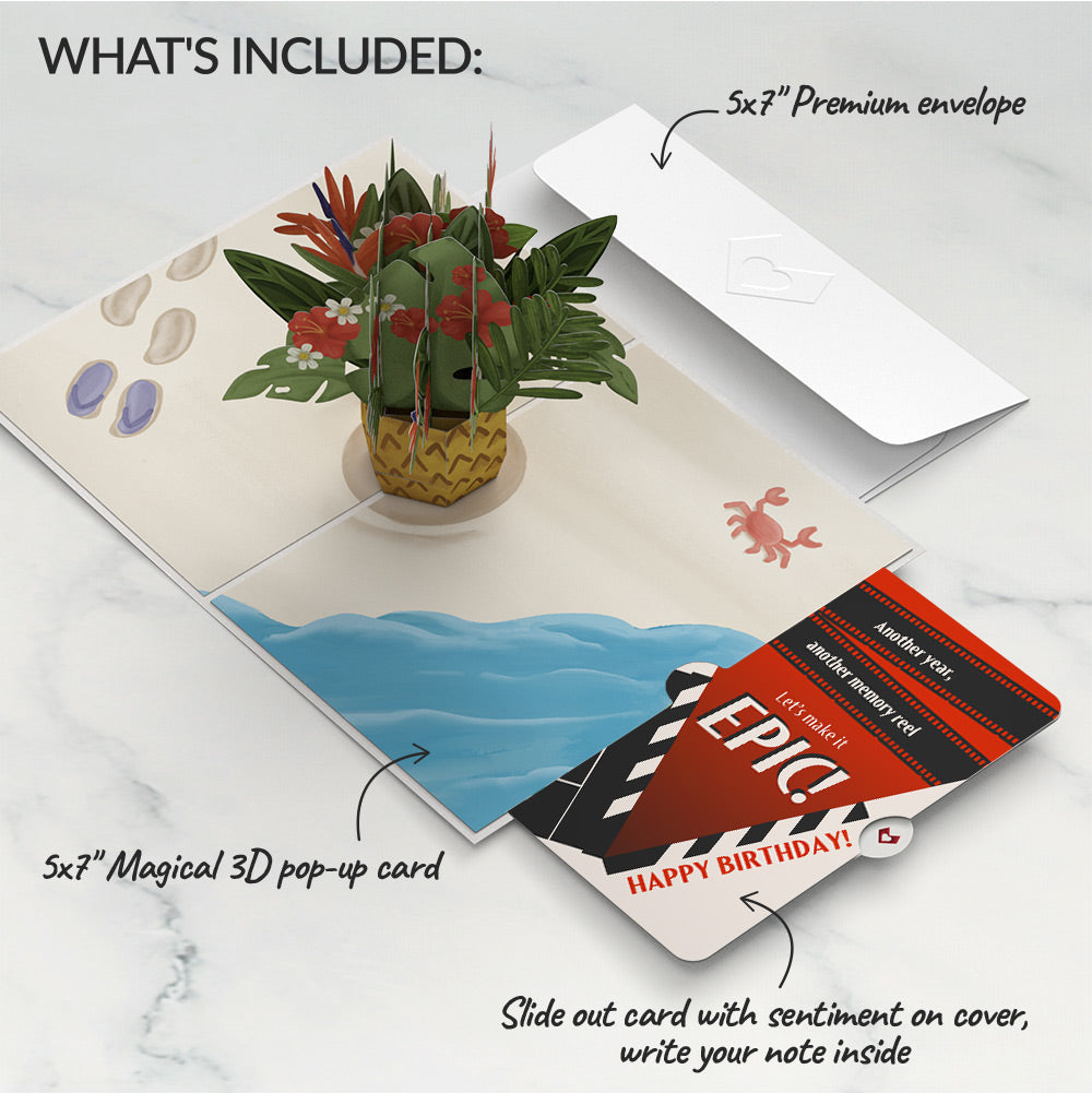 Tropical Flower Basket Birthday Pop-Up Card and Epic Reel Sentiment Set、mySite、solidvoid