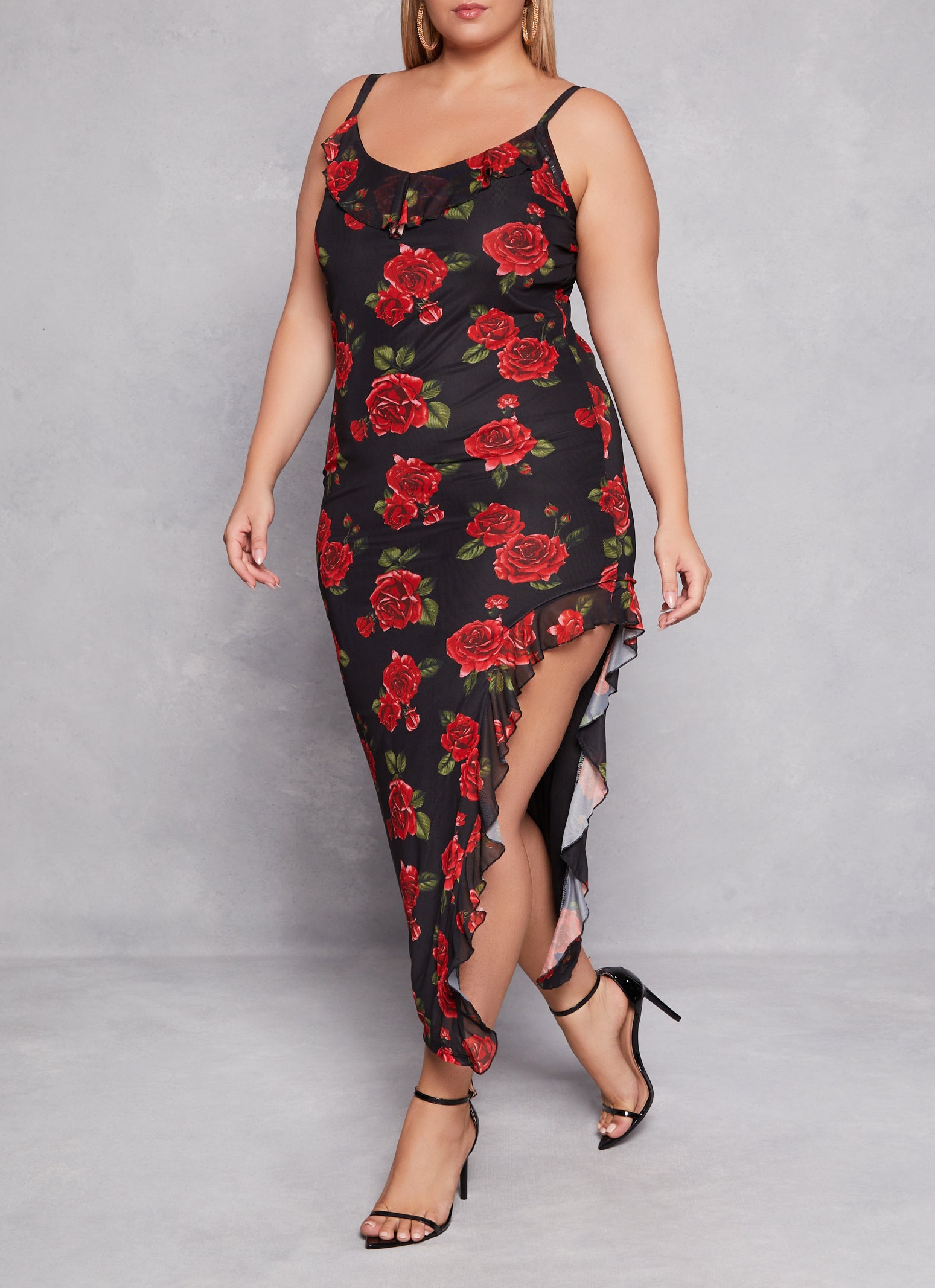 Plus Size Almost Famous Floral Print Asymmetrical Cami Dress、mySite、camillekostekn