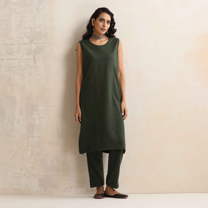Woolen Kurta Set For Women | Kurta, Pyjama & Jacket | Embroidered | Green、mySite、camillekostekn