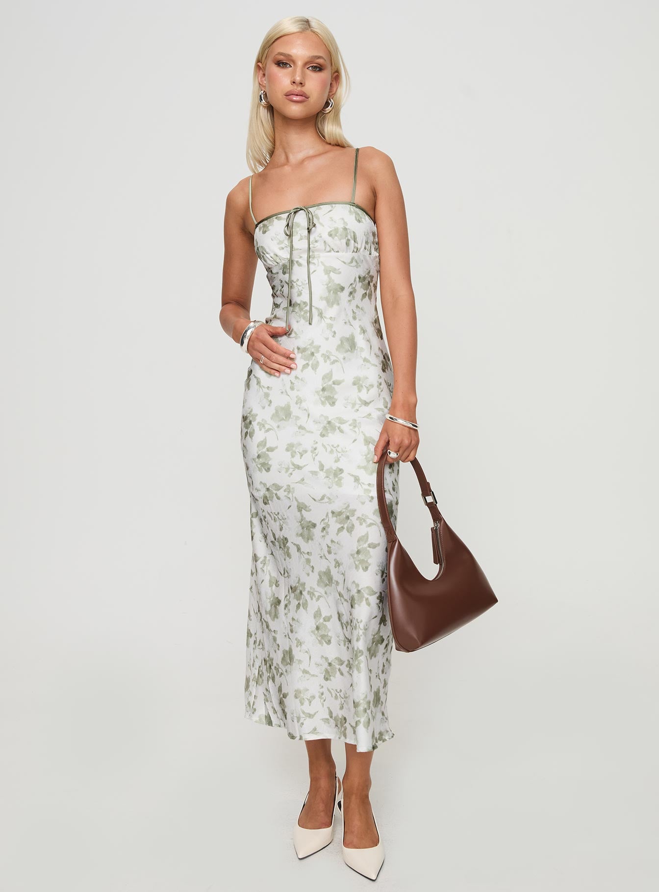 Vasiliki Maxi Dress White / Green Floral、mySite、solidvoid