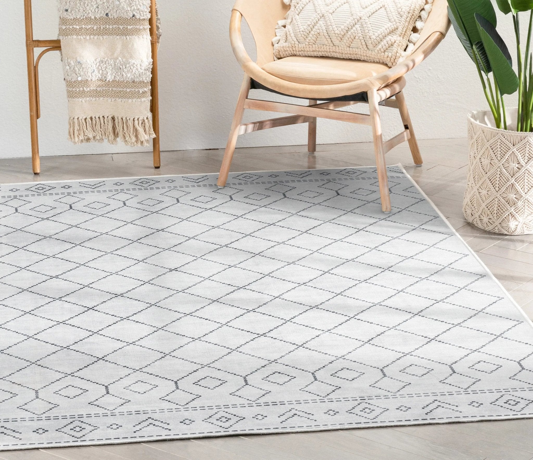 Anastasia Moroccan Trellis Pattern Ivory Grey Area Flat-Weave Rug、mySite、gigharbornorthrealestate
