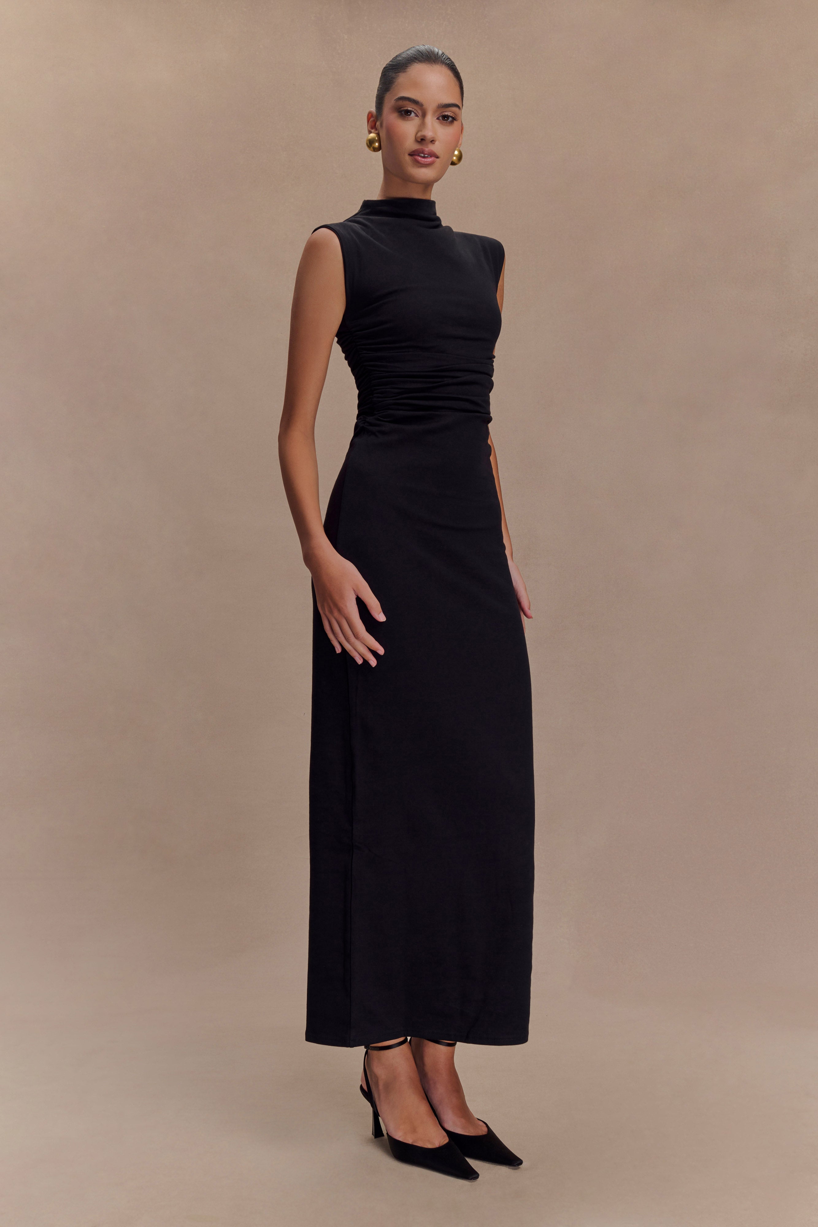 Elliot High Neck Sleeveless Maxi Dress - Black、mySite、solidvoid