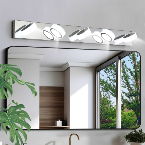 (Same as W1340110595/L2010) 45" Modern 6-Light LED Vanity Light, Sleek Black Bathroom Wall Light Fixture for Mirror, Shower, and Bathroom Decor、、eastwooduniform