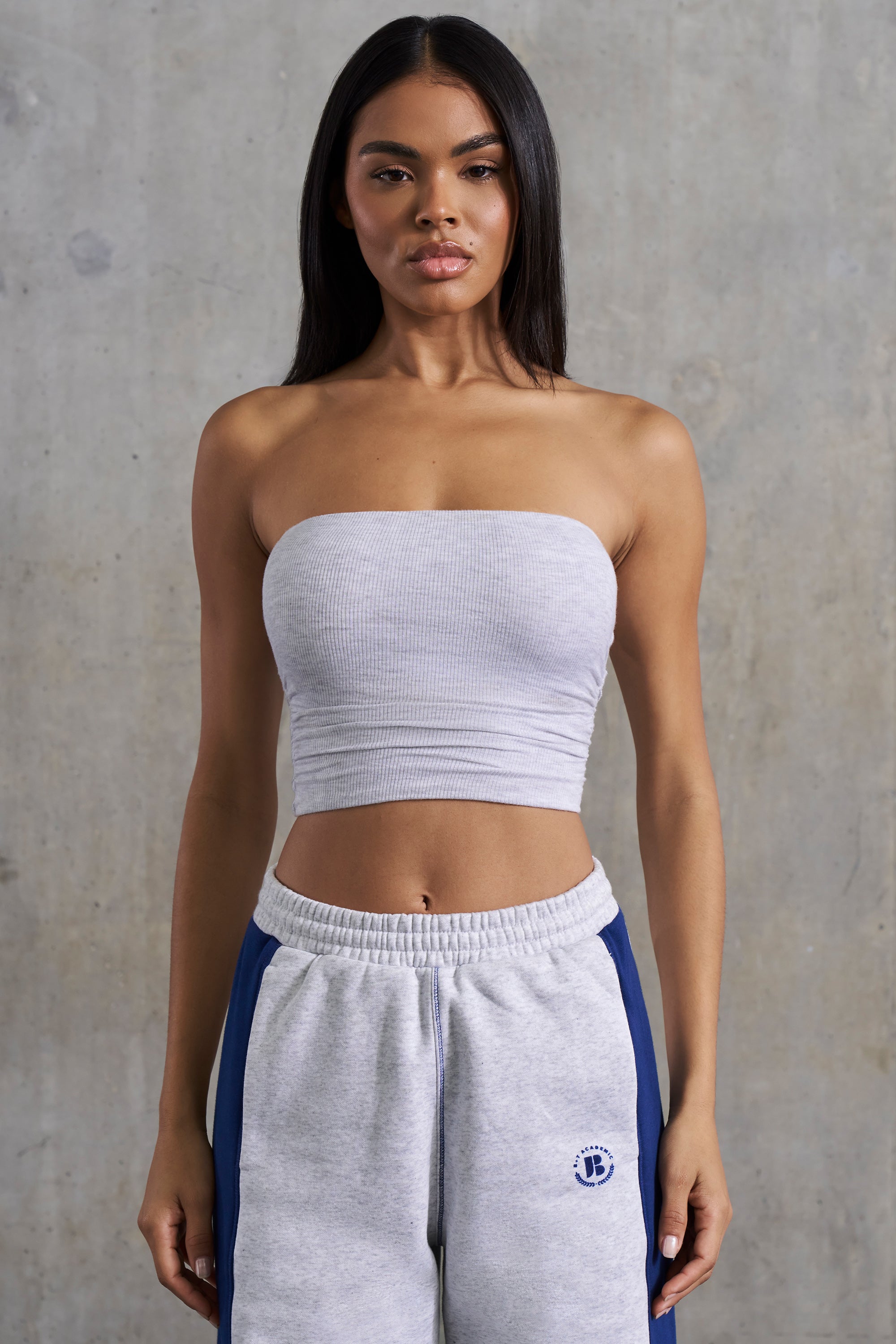 Soft Rib Ruched Bandeau Top in Heather Grey、mySite、solidvoid