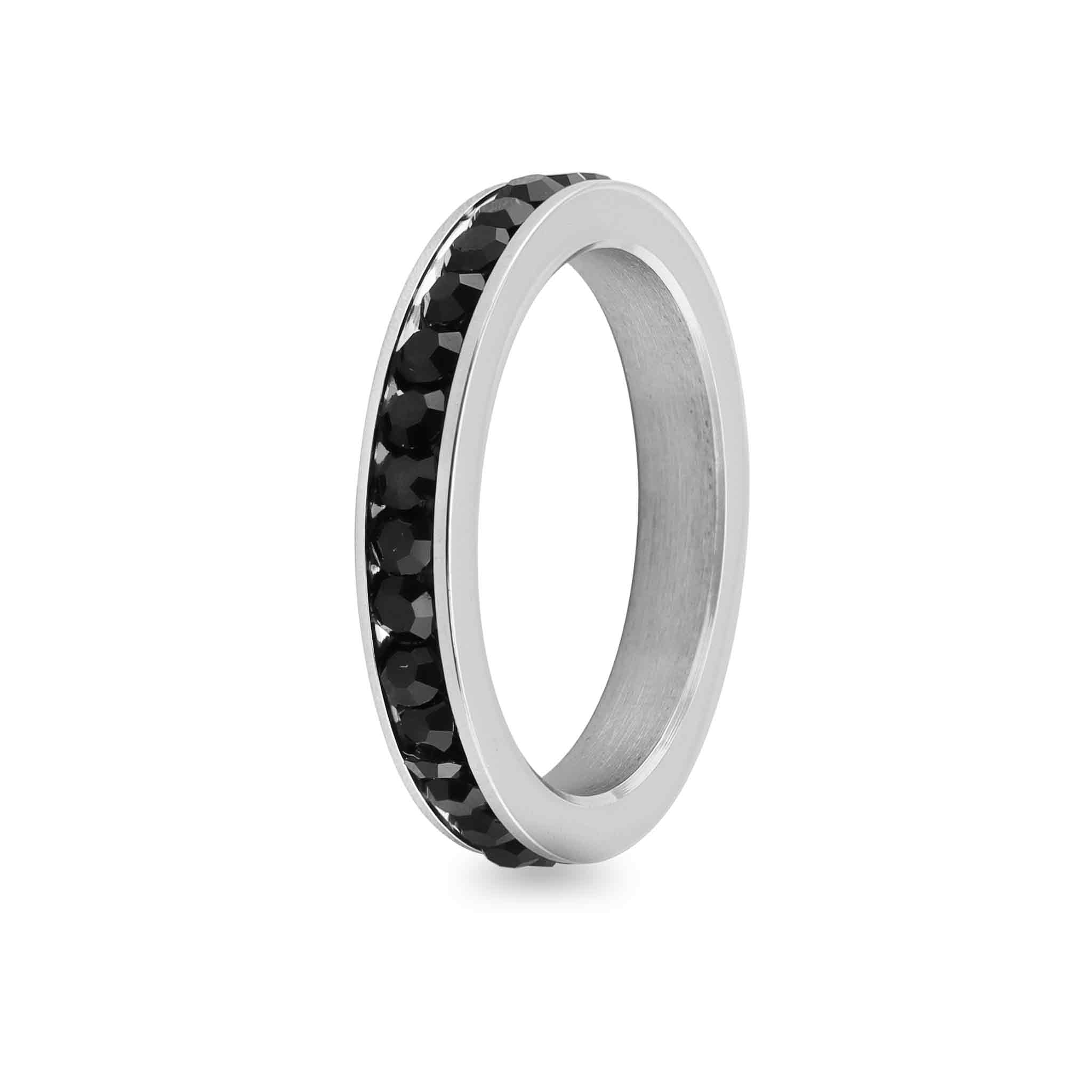 Black CZ Center Highly Polished Stainless Steel Flat Ring / ZRJ9004、mySite、dreamappss