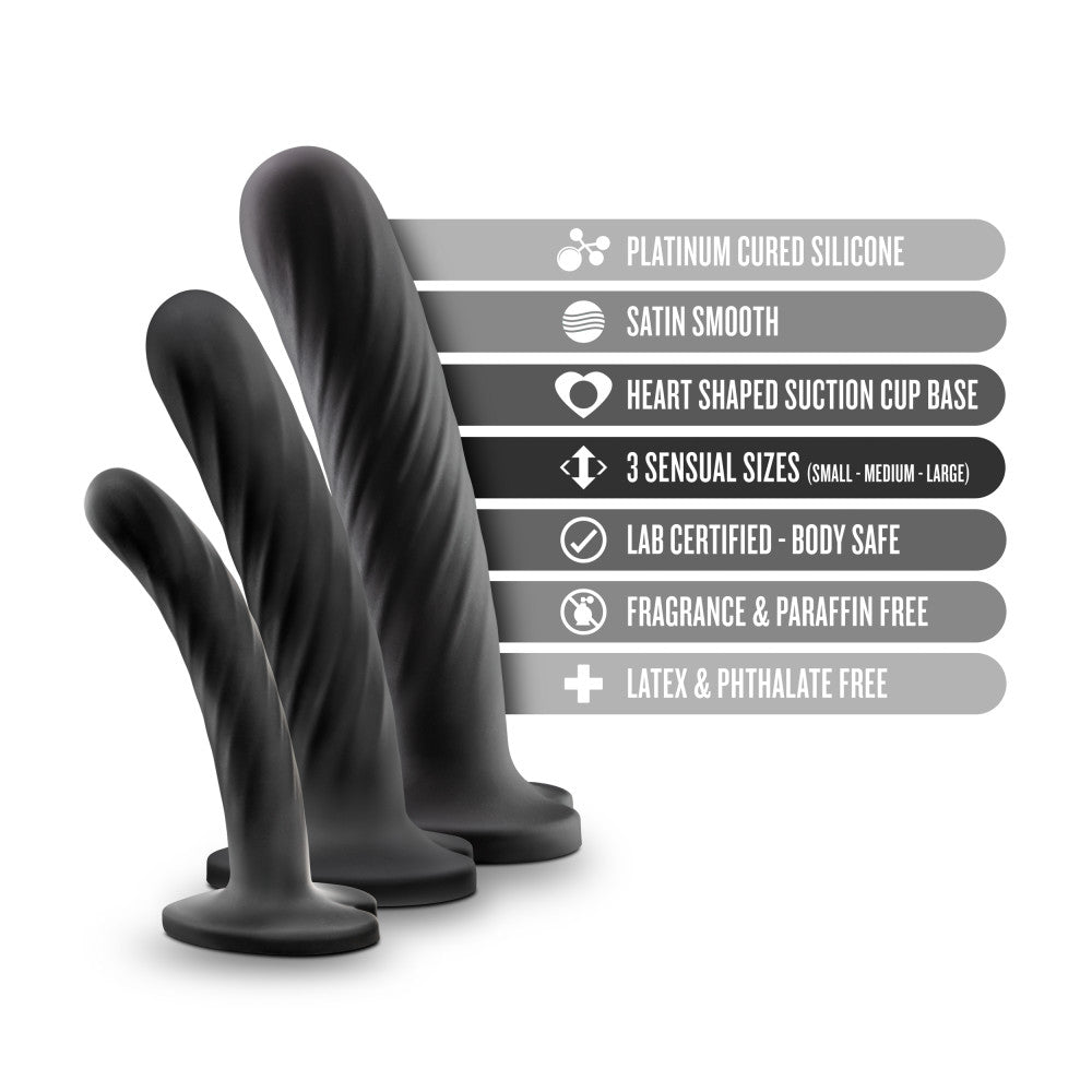 Temptasia By Blush® | Twist Kit Black 4.5, 5.5, 7-Inch Long Dildo With Suction Cup Base、mySite、bottomscart