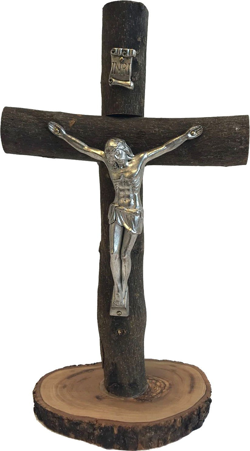  Holy Land Market Table natural Olive wood Cross/Crucifix with with bark left as is、mySite、elrpsem3k