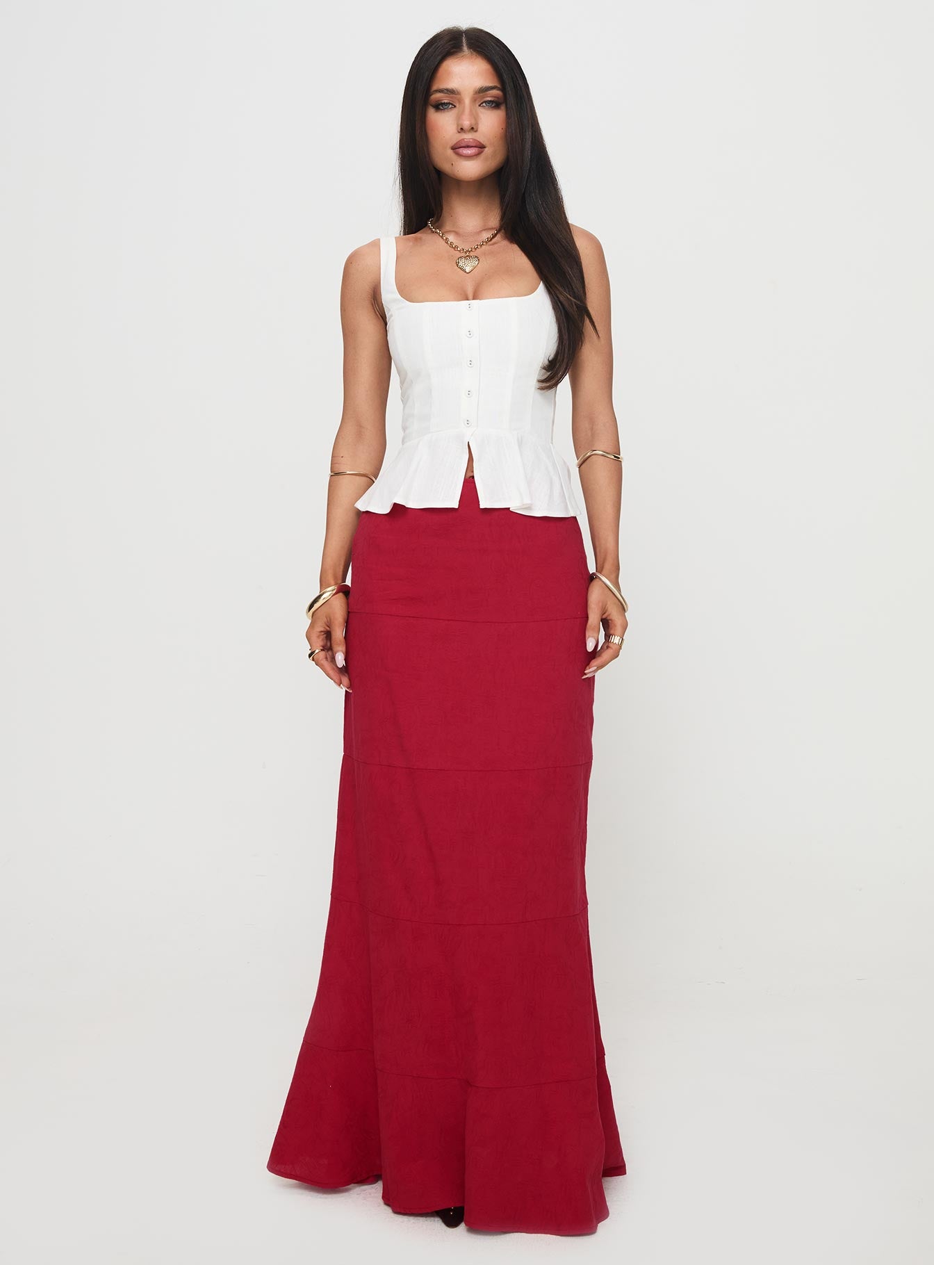 Raven Mid Rise Maxi Skirt Red、mySite、solidvoid
