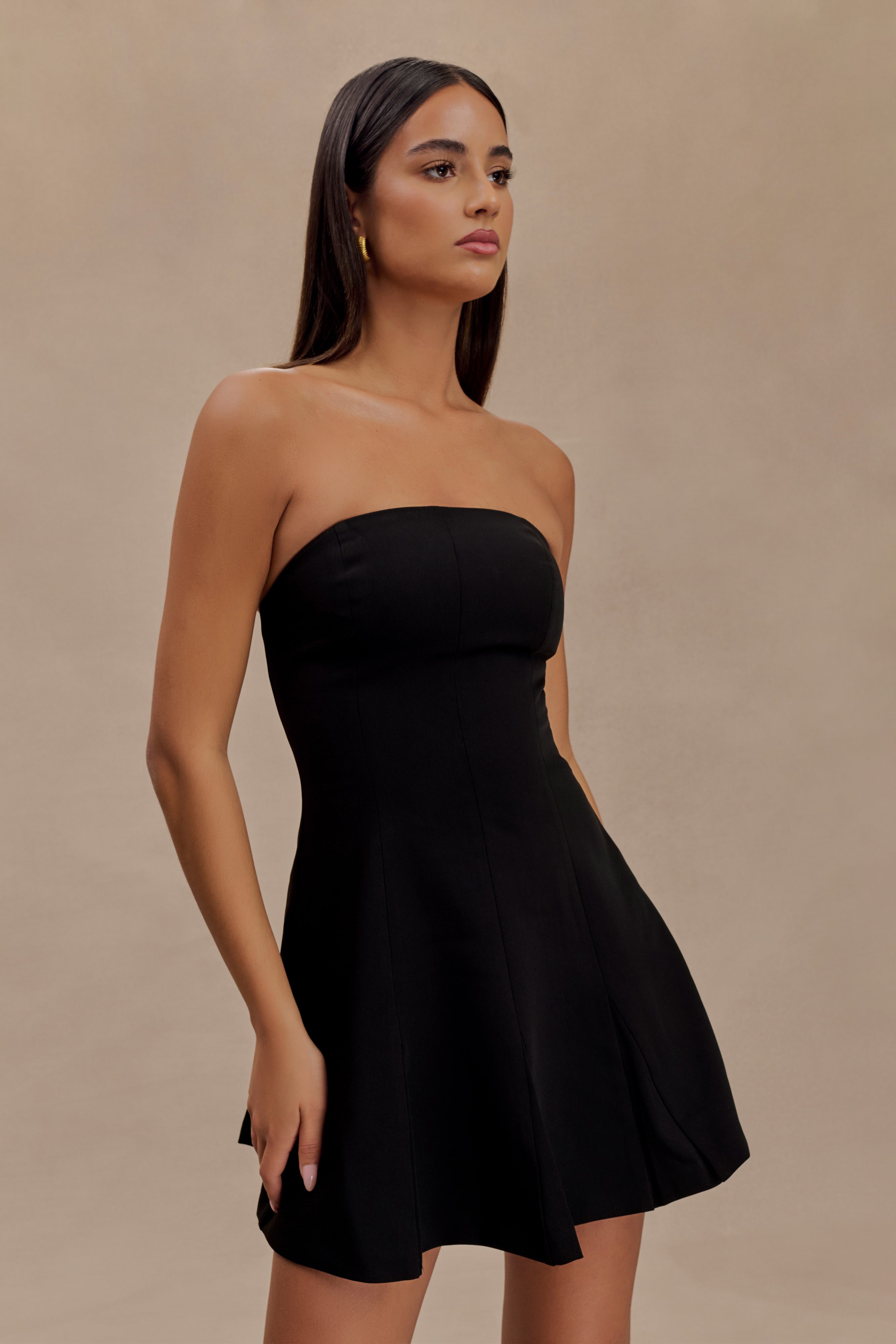Indiana Strapless Suiting Mini Dress - Black、mySite、solidvoid