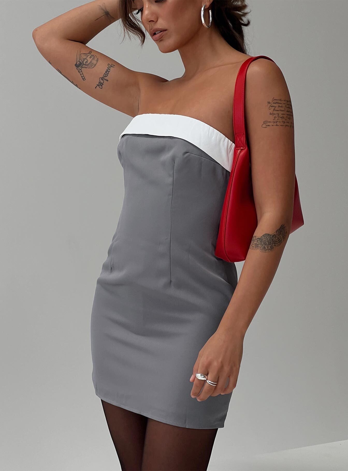 Tein Strapless Mini Dress Grey / White、mySite、solidvoid