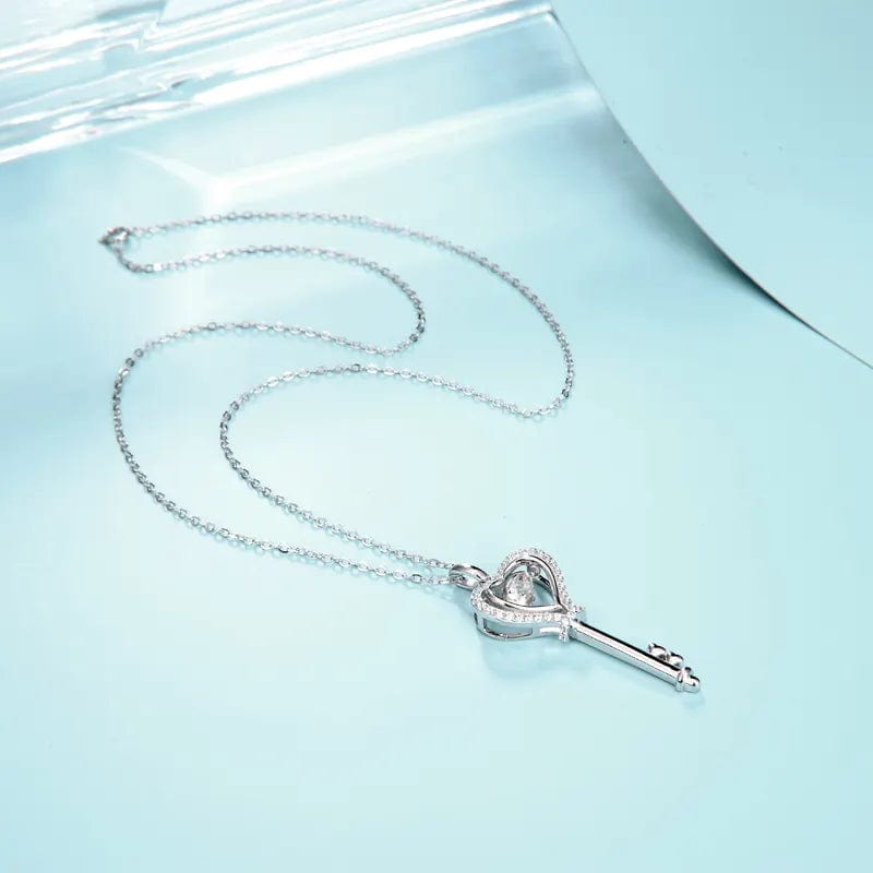 Key to My Heart Moissanite Diamond Necklace 925 Sterling Silver Rhodium Plated、mySite、g9winljtr