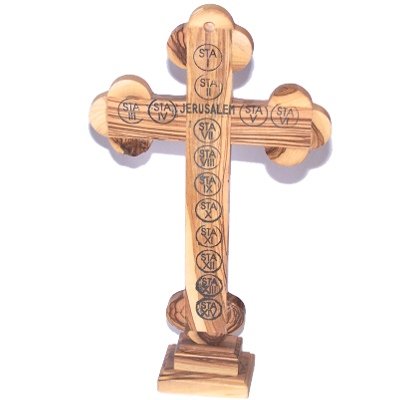  Meduim size Table Olive wood Crucifix with Holy Land samples、mySite、elrpsem3k