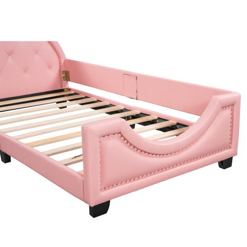 Twin Size Upholstered Daybed with Carton Ears Shaped Headboard, Pink、、casual