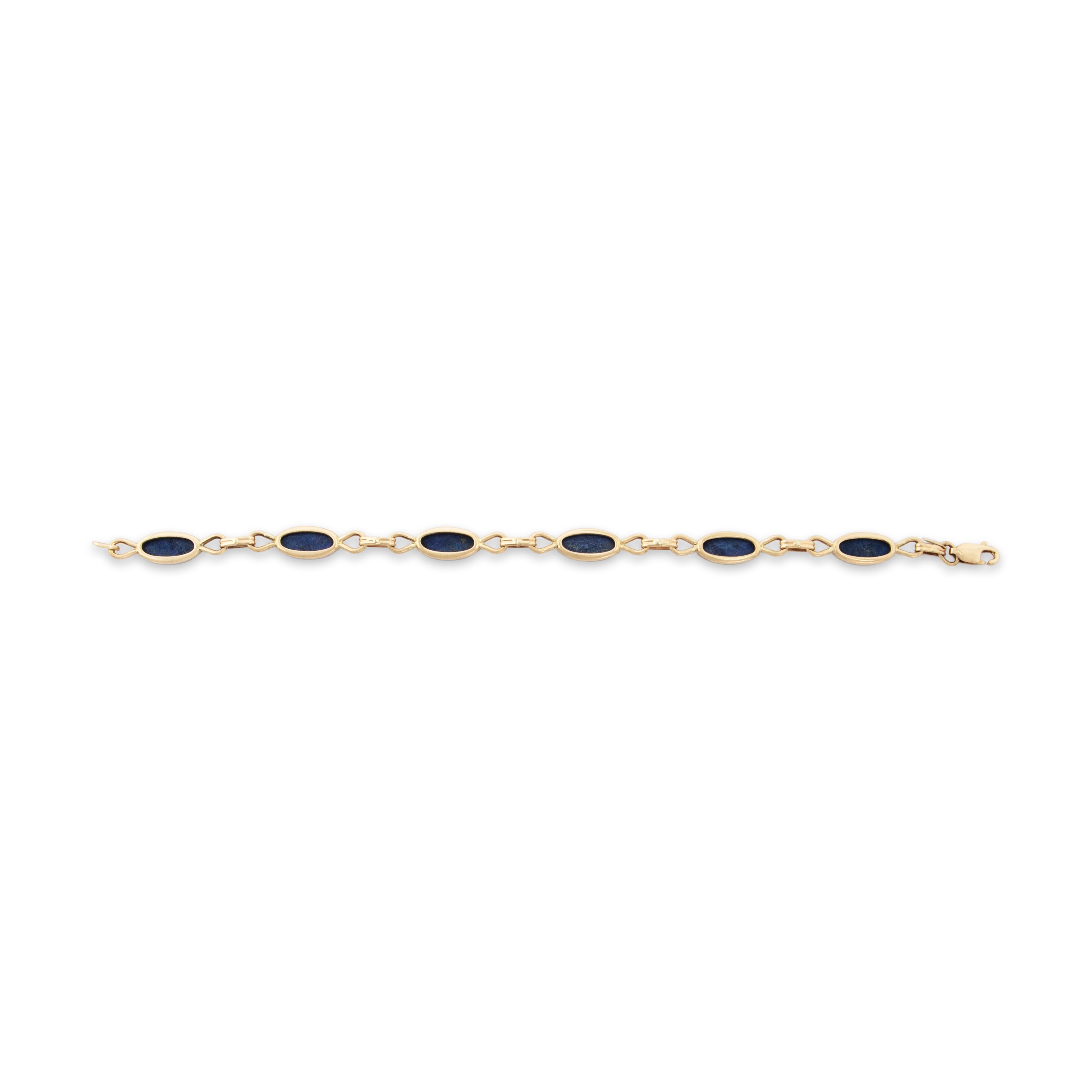Vintage 14k Yellow Gold Lapis Lazuli Lovely Royal Blue Link Bracelet 6.75、mySite、hinf8tx79