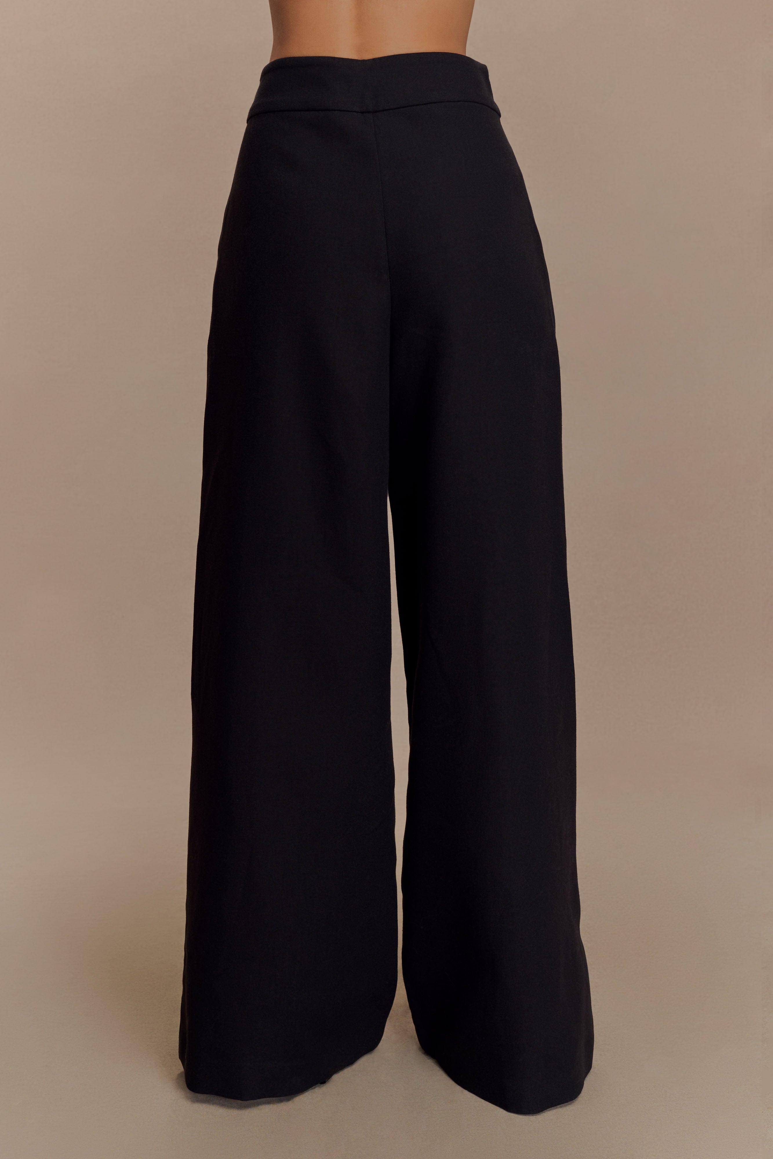 Raya Mid Rise Wide Leg Linen Pant - Black、mySite、solidvoid