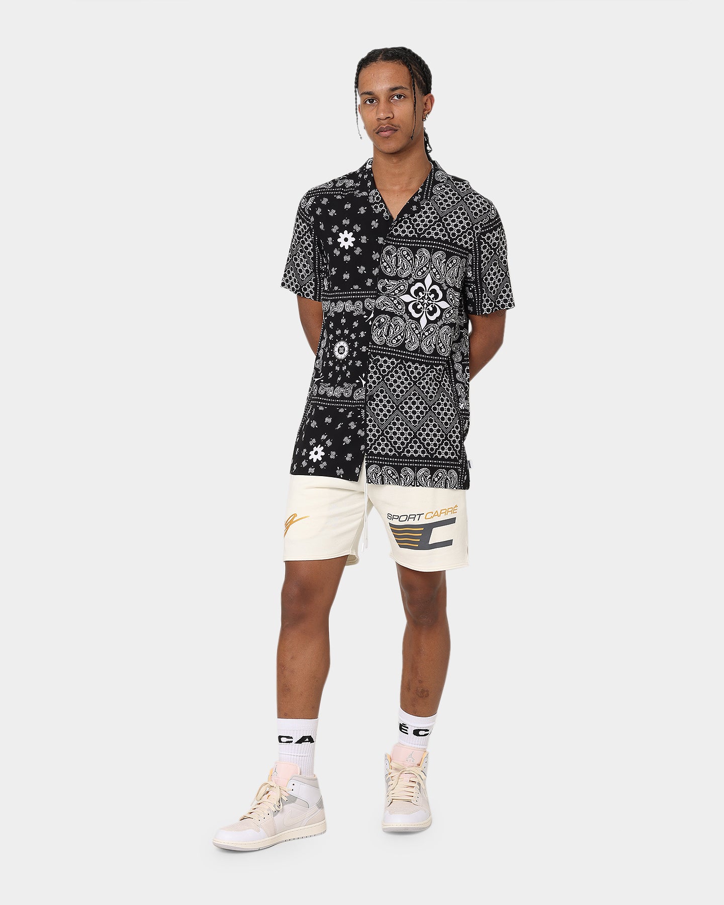 Carre Bandana Ultra Short Sleeve Button Up Shirt Black、mySite、zt4zffjzw