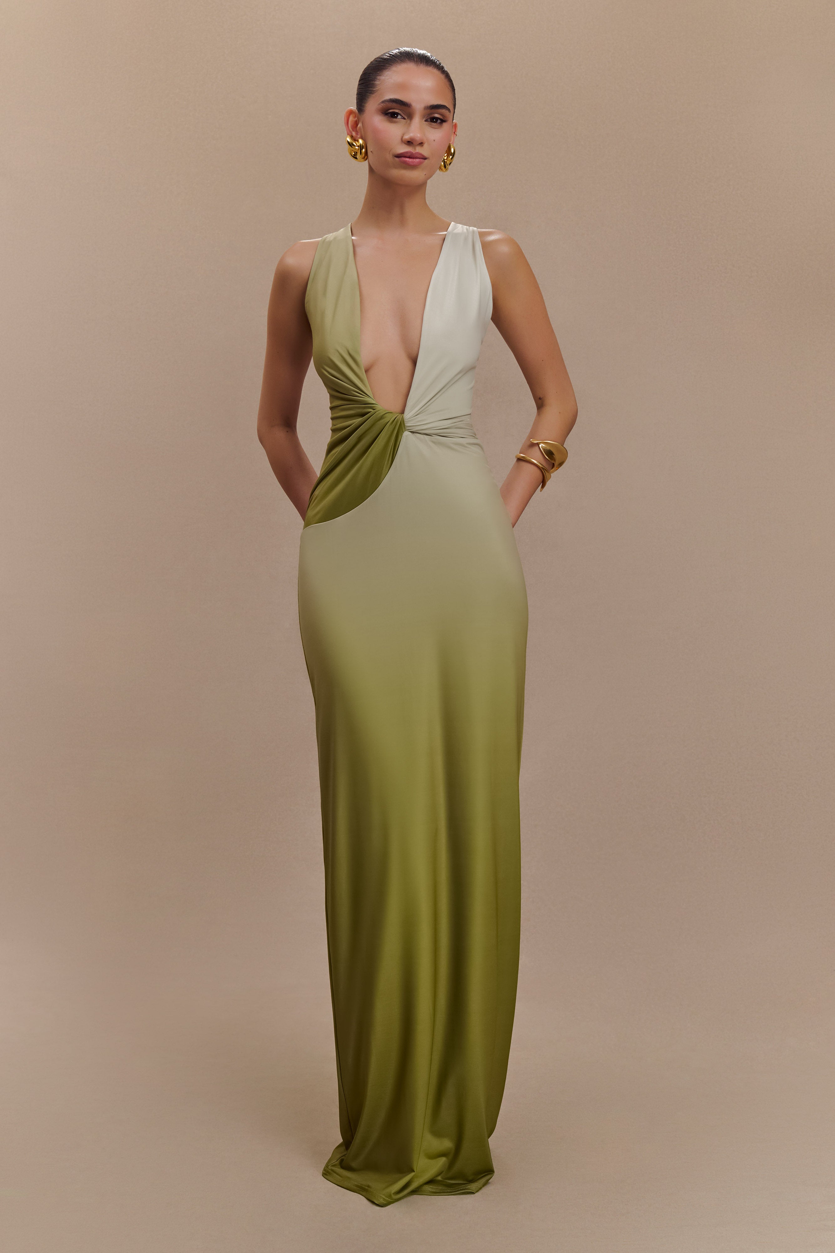 Stella Draped Slinky Maxi Dress - Ombre Vintage Olive、mySite、solidvoid