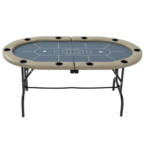 Soozier Poker Table Foldable, 70" Oval Blackjack Casino Texas Holdem Poker Game Table for 10 Players with Cup Holders, Blue and Brown、、casual