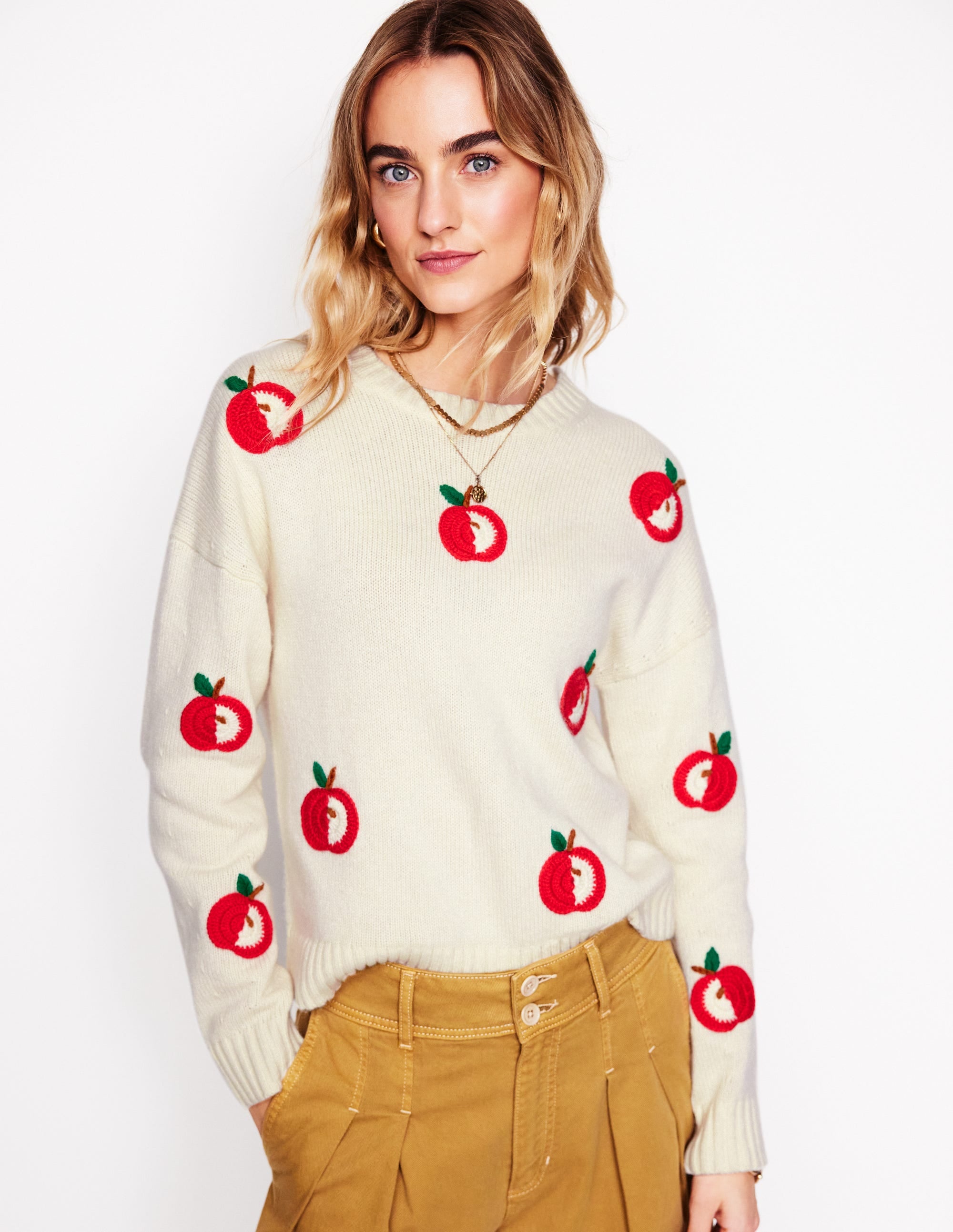  Novelty Embroidered Sweater-Warm Ivory, Apples、mySite、ashleygrahame