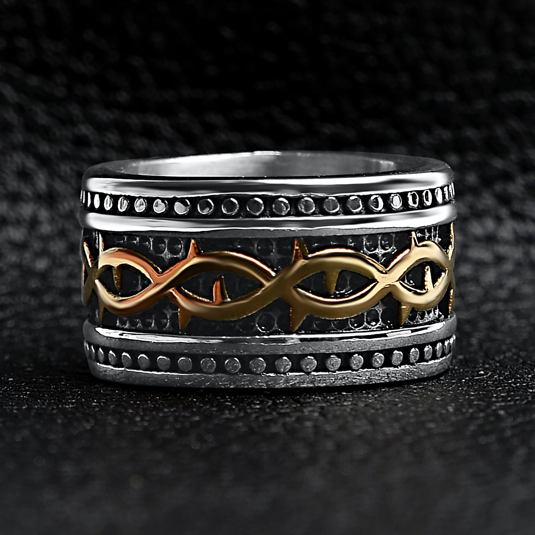 18K Gold PVD Coated Detailed Tribal Stainless Steel Ring / SCR4016、mySite、dreamappss