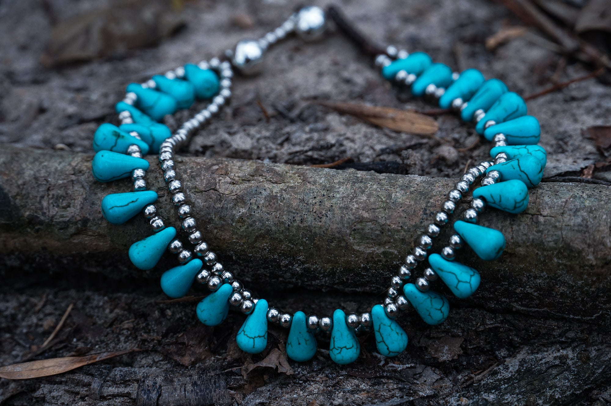 Turquoise Teardrop Bead Boho Silver Anklet、mySite、camillekostekn