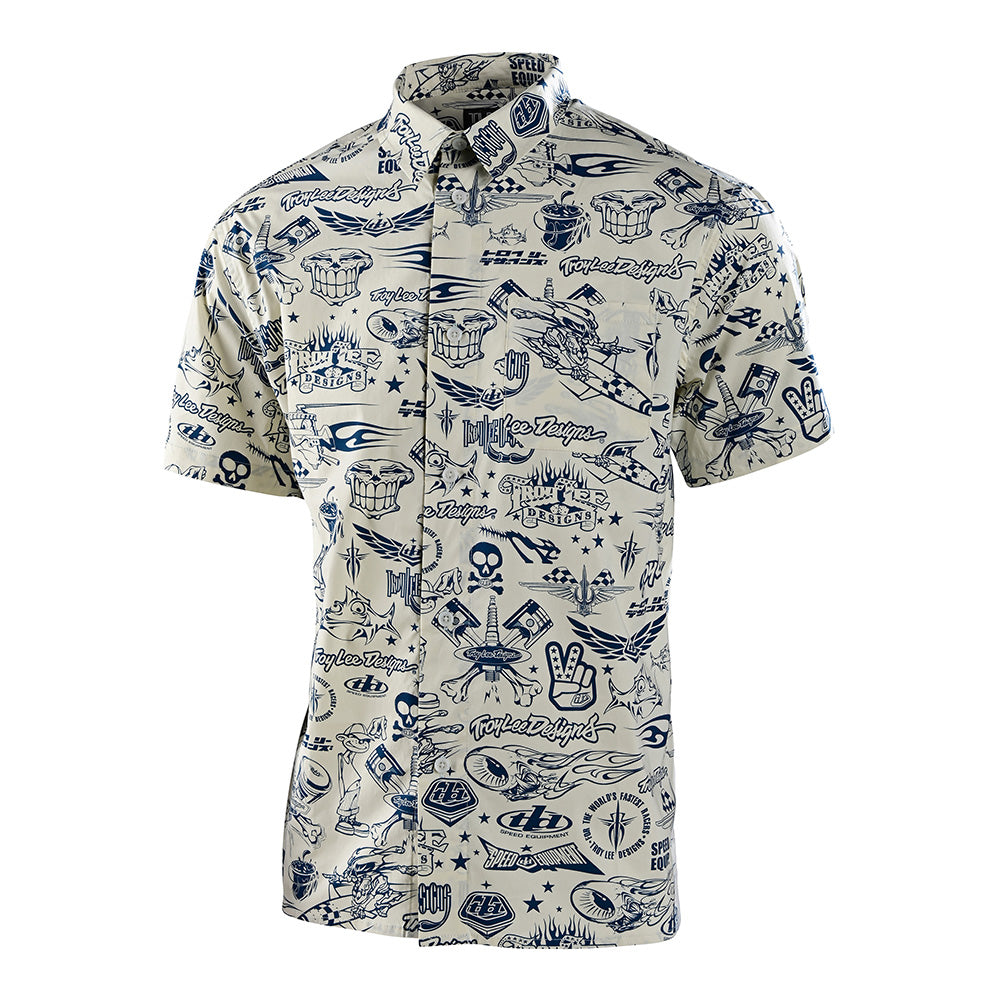 Button Up Short Sleeve Shirt Happy Hour Natural / Navy、mySite、dreamappss