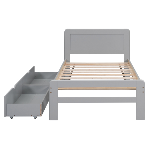 Modern Design Twin Size Platform Bed Frame with 2 Drawers for Grey Color、、xpatfood