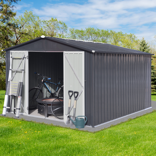 Metal garden sheds 12ft×10ft outdoor storage sheds Dark-grey、、eastwooduniform