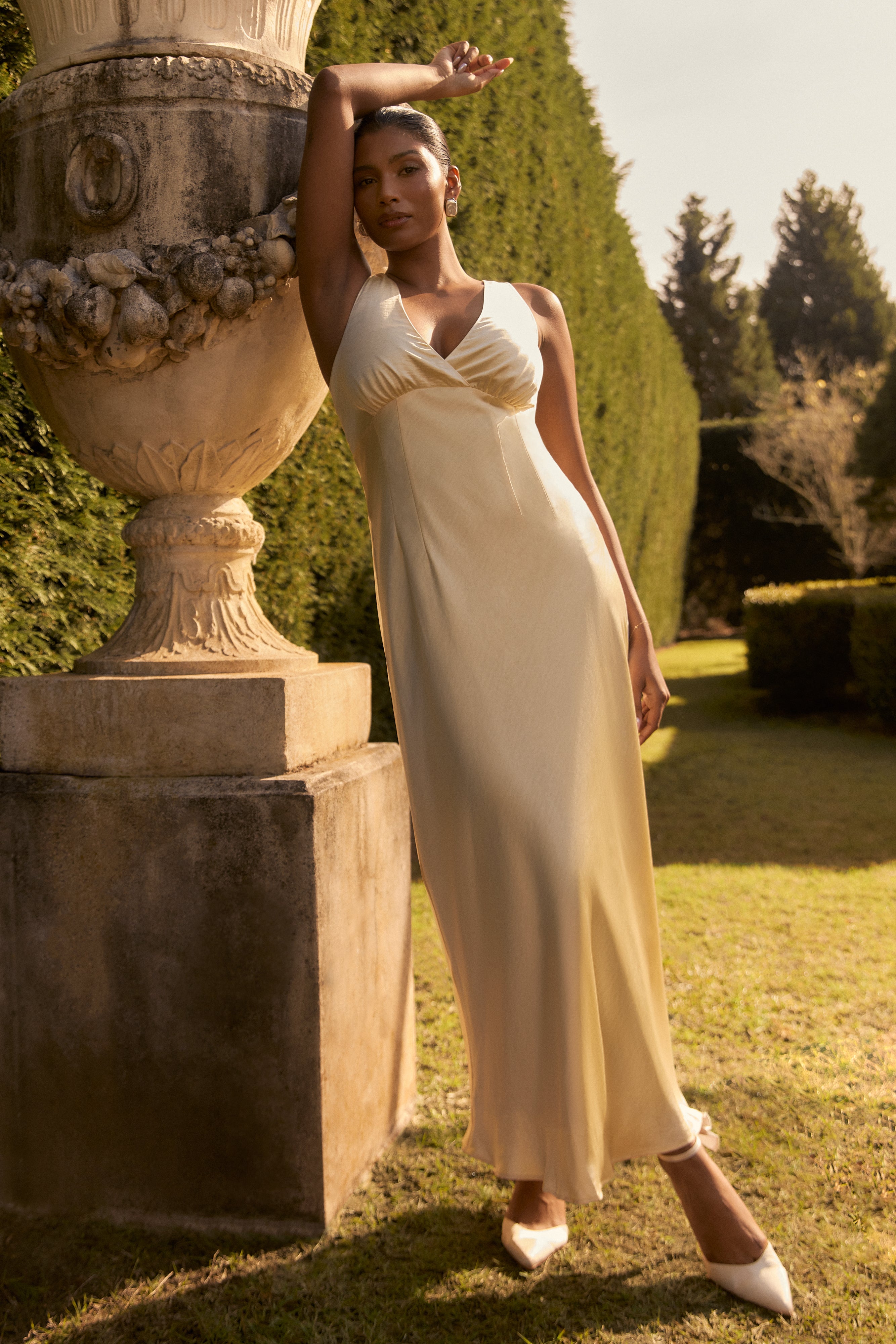 Meghan Satin Maxi Dress - Lemon Sorbet、mySite、solidvoid