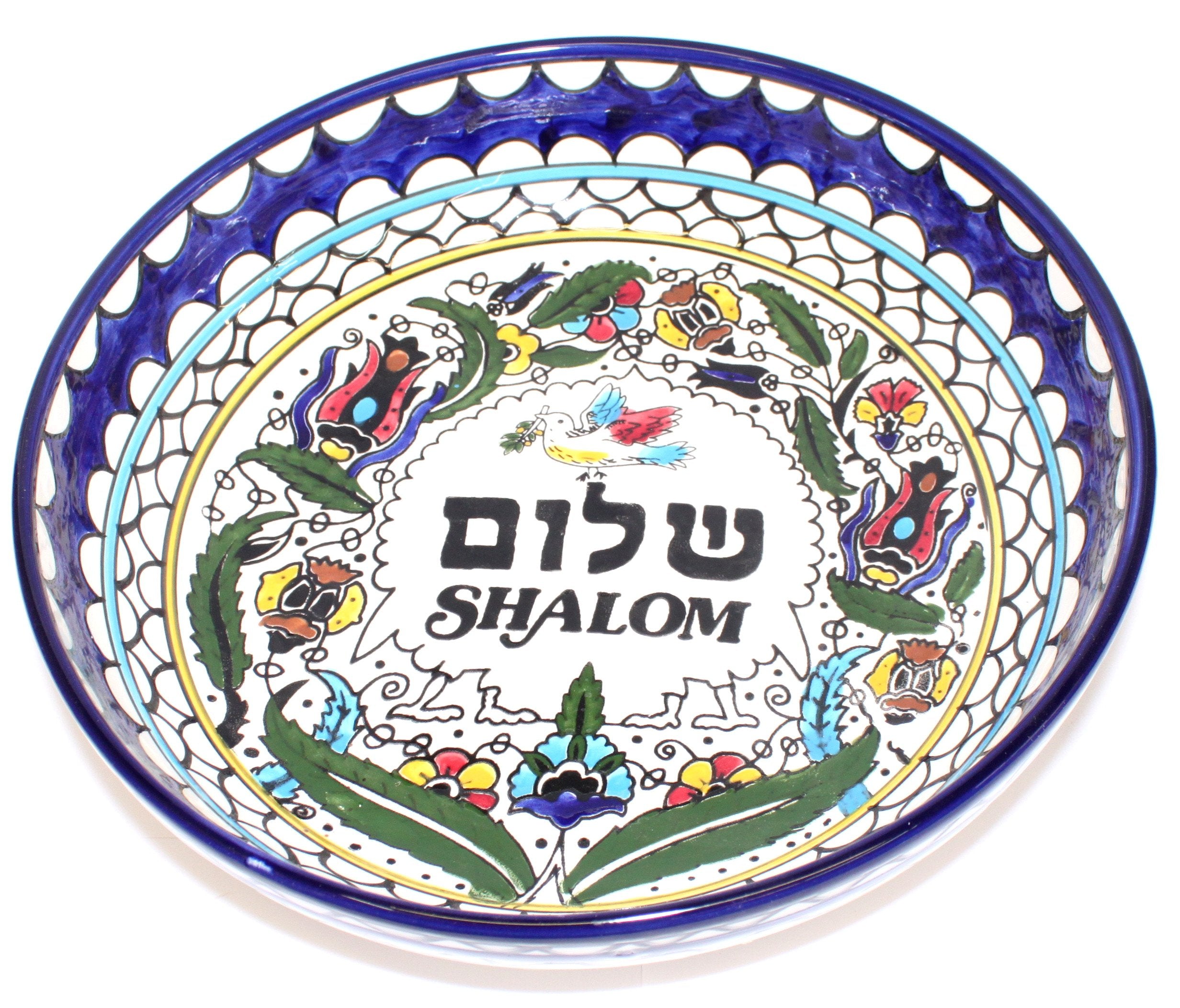  Shalom/Peace with pigeon Armenian ceramic Bowl - Large II (11 inches or 28cm in diameter) - Asfour Outlet Trademark、mySite、elrpsem3k