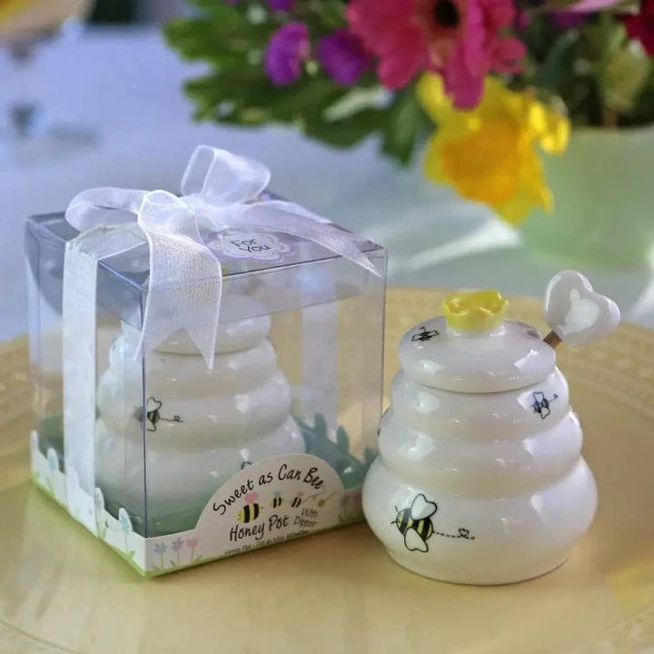 Sweet as Can Bee Ceramic Honey Pot with Wooden Dipper、mySite、topwebapps