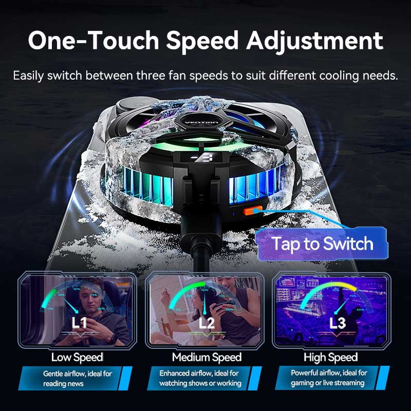 Vention Magnetic Mobile Phone Cooler with 3-Gear Adjustment Black LED Display Type、mySite、fannypackpong