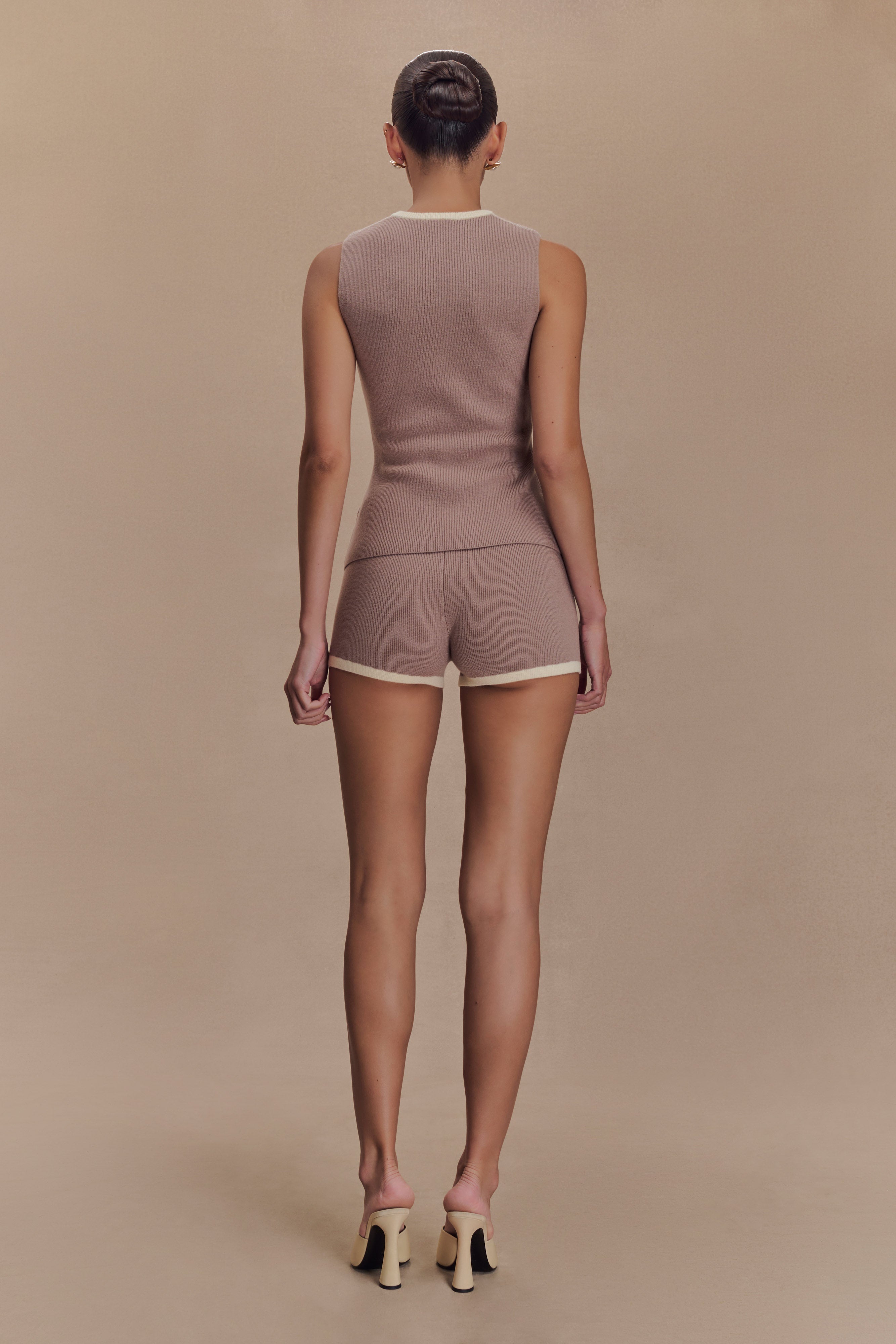 Julianne Contrast Knit Shorts - Pebble/Ivory、mySite、solidvoid