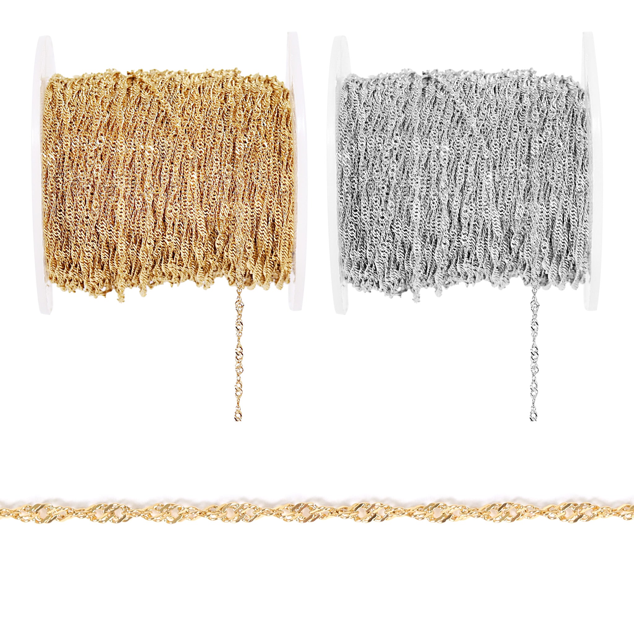 18K Gold PVD Stainless Steel Singapore Chain - By The Foot / SPL1027、mySite、dreamappss