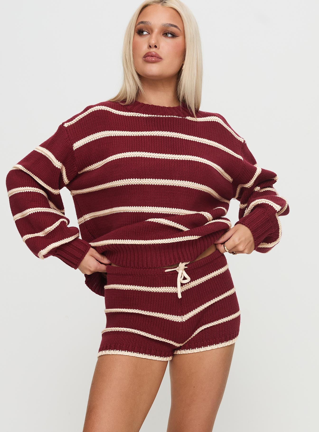 Read Your Mind Knit Short Maroon Stripe、mySite、solidvoid