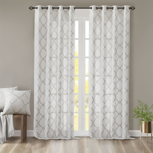 Fretwork Print Grommet Top Window Curtain Panel(Only 1 Pc Panel)、、eastwooduniform