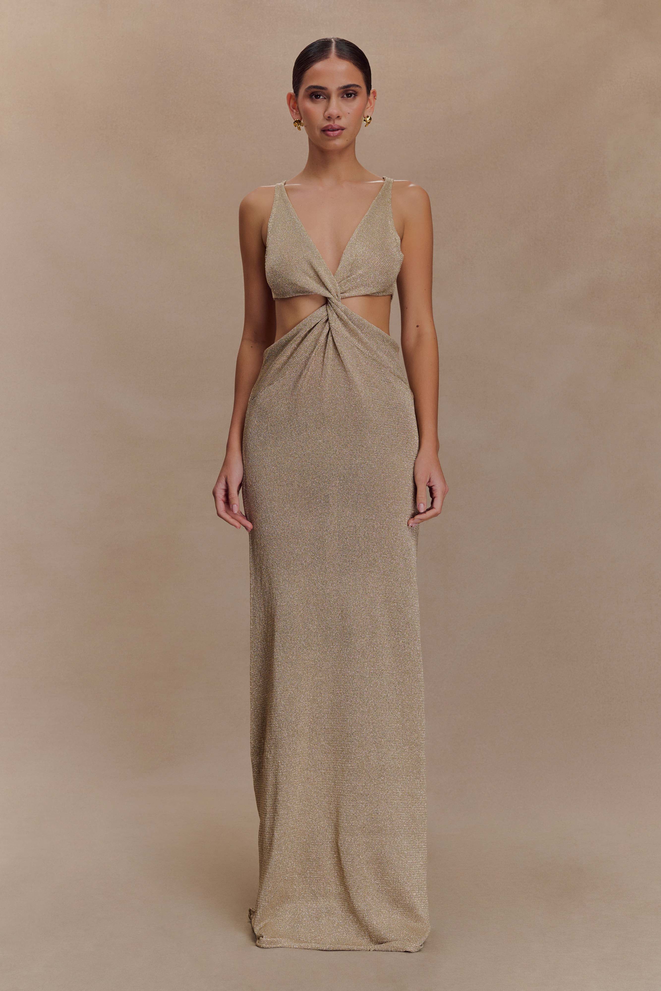 Gracelyn Twisted Metallic Knit Maxi Dress - Gold、mySite、solidvoid