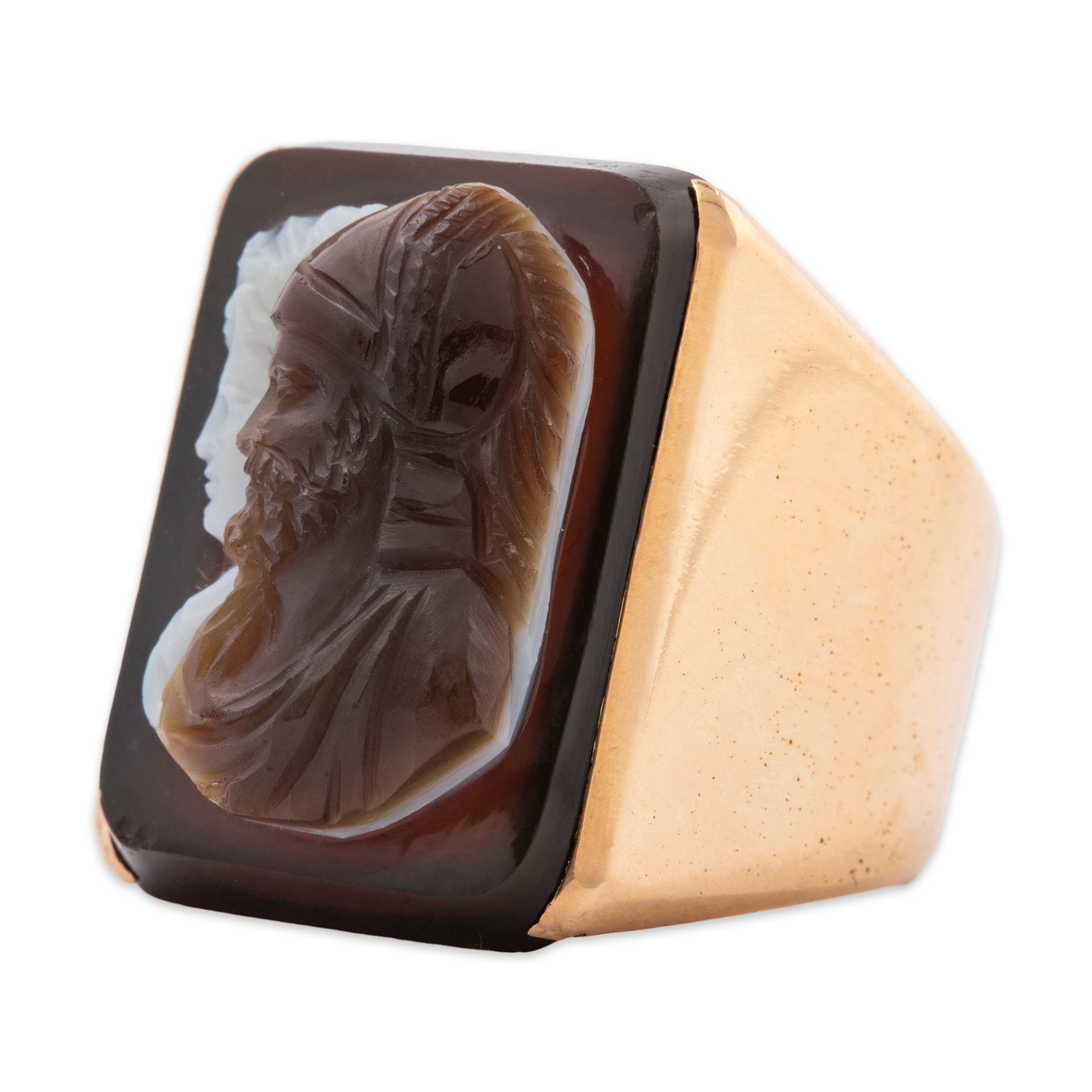 Heavy Vintage 18k Yellow Gold Hardstone High Relief Double Cameo Ring 6.75、mySite、hinf8tx79