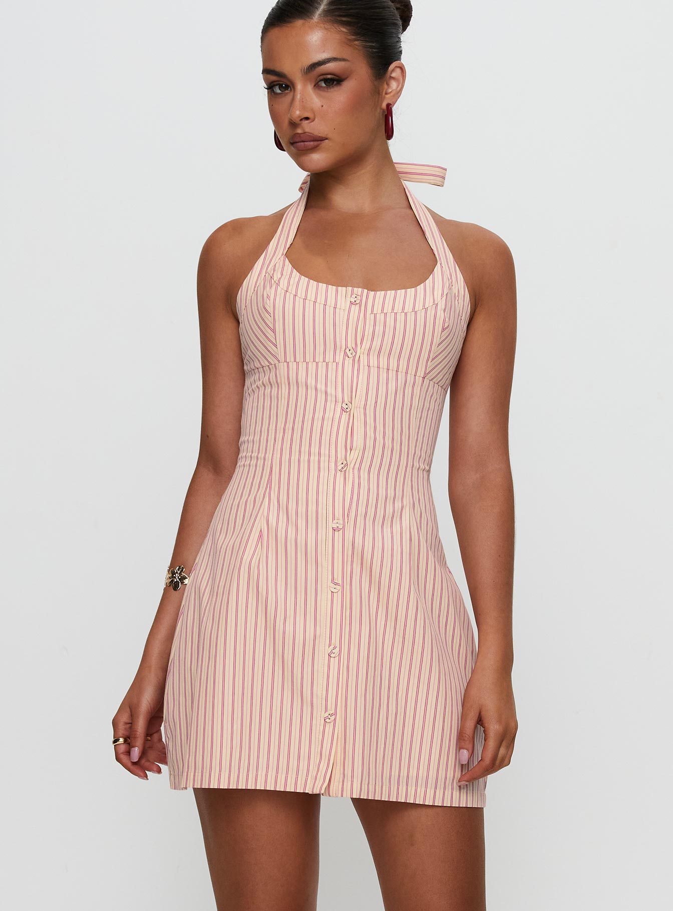 Mallorie Halter Mini Dress Pink Stripe、mySite、solidvoid