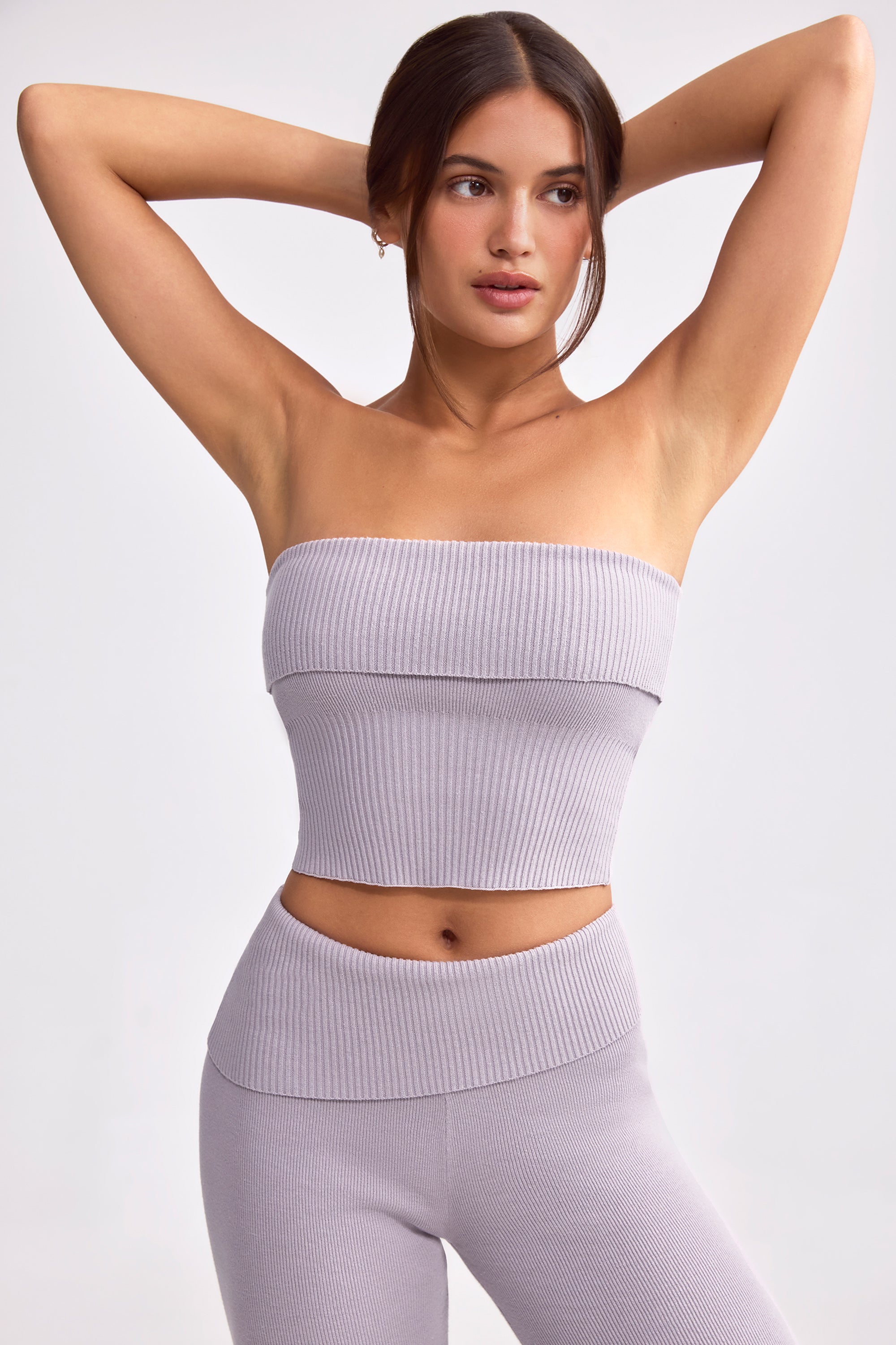 Bandeau Chunky Knit Crop Top in Dusty Lavender、mySite、solidvoid