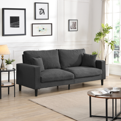 74" High Resilience three seater Sofa, Wooden Frame 3 Seat Sofa, Comfy , Modern Upholstered Sofa, Living Room Bedroom Apartment , Dark gray、、casual