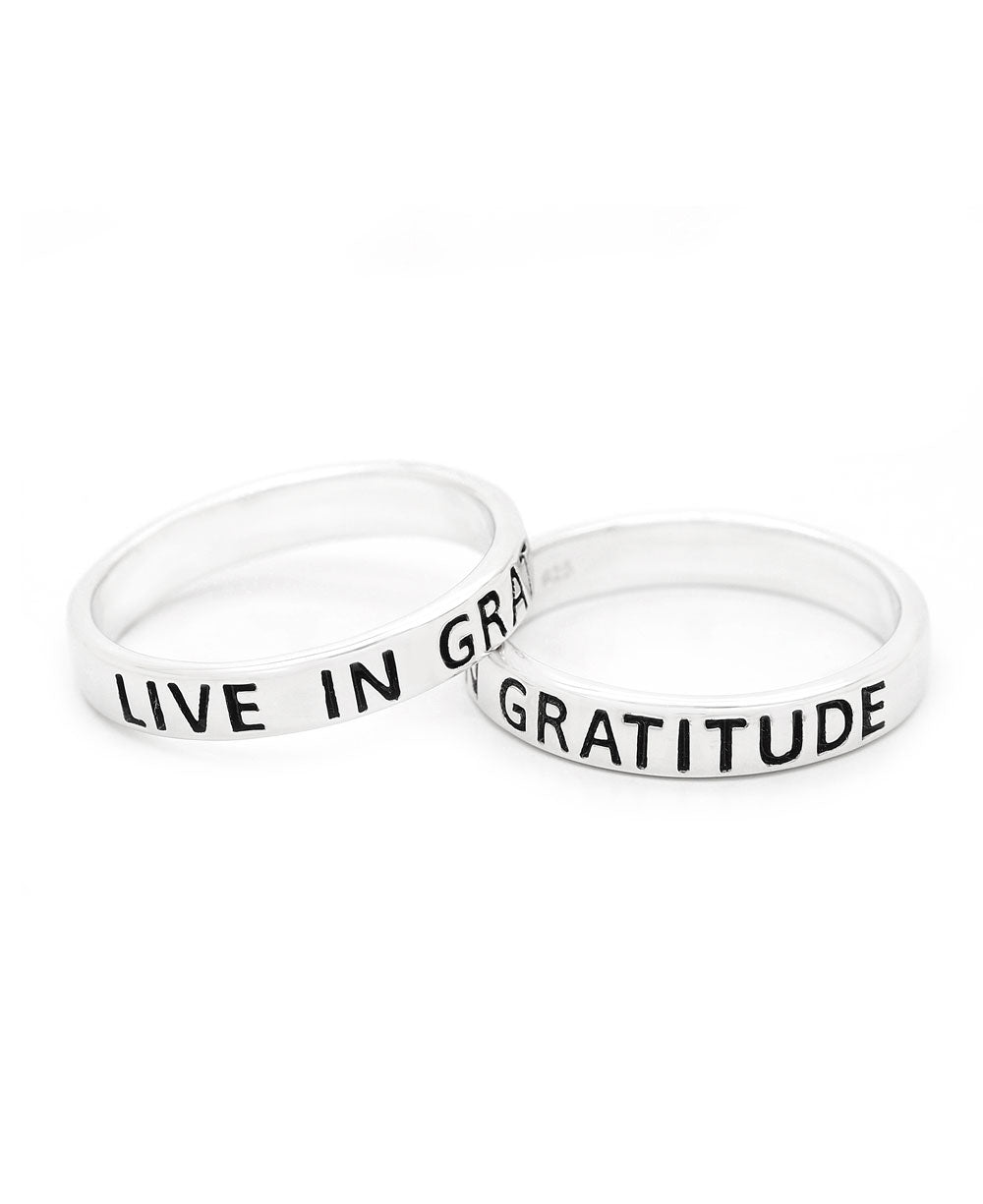 Live In Gratitude Sterling Silver Mantra Ring、mySite、topwebapps
