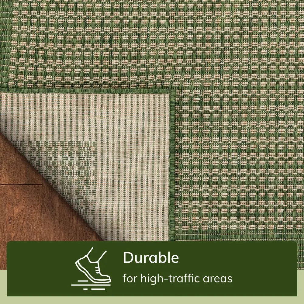 Odin Solid & Striped Border Indoor Outdoor Green Flatweave Rug、mySite、gigharbornorthrealestate