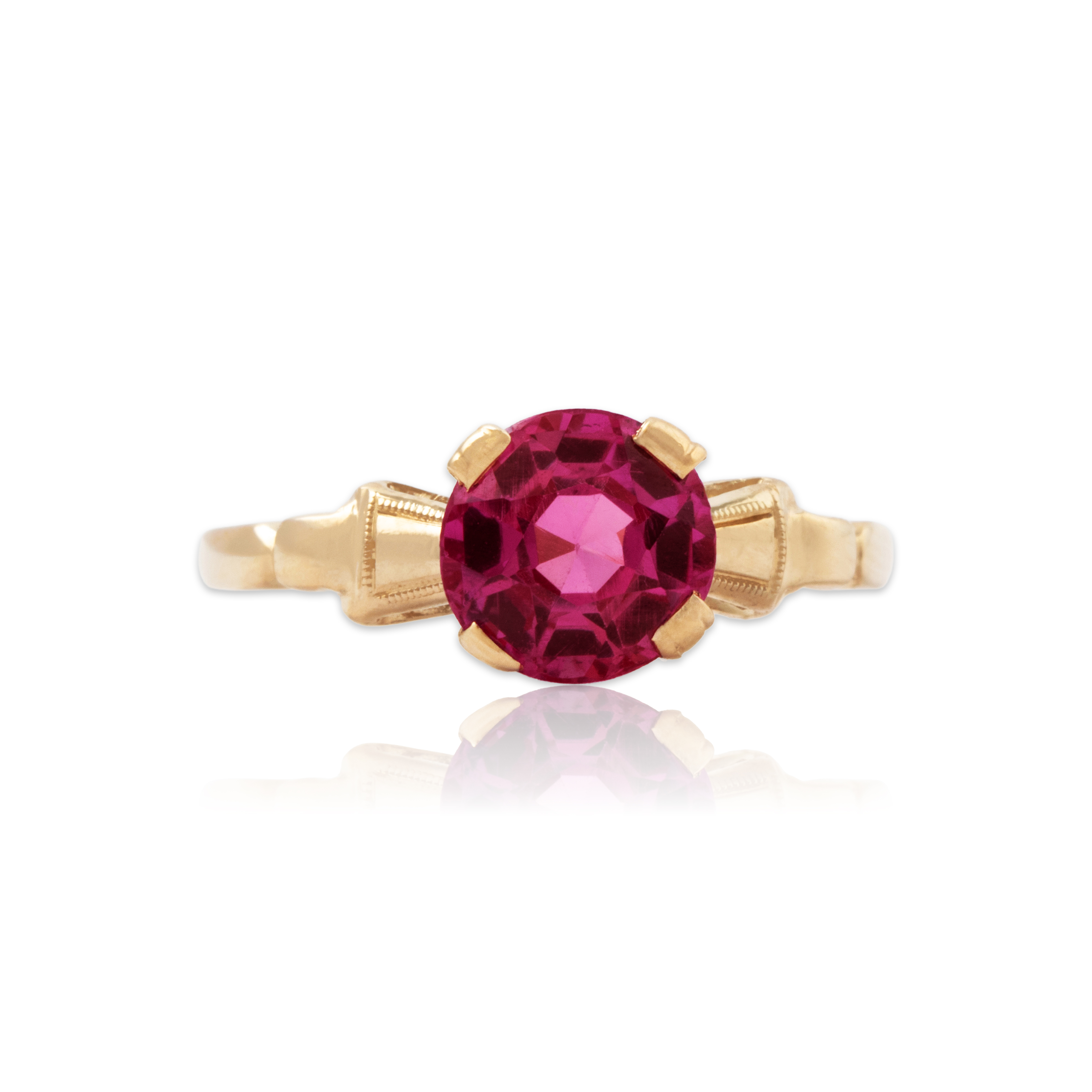 Vintage 14k Yellow Gold Synthetic Ruby Spectacular Pink Solitaire Ring 6.50、mySite、hinf8tx79