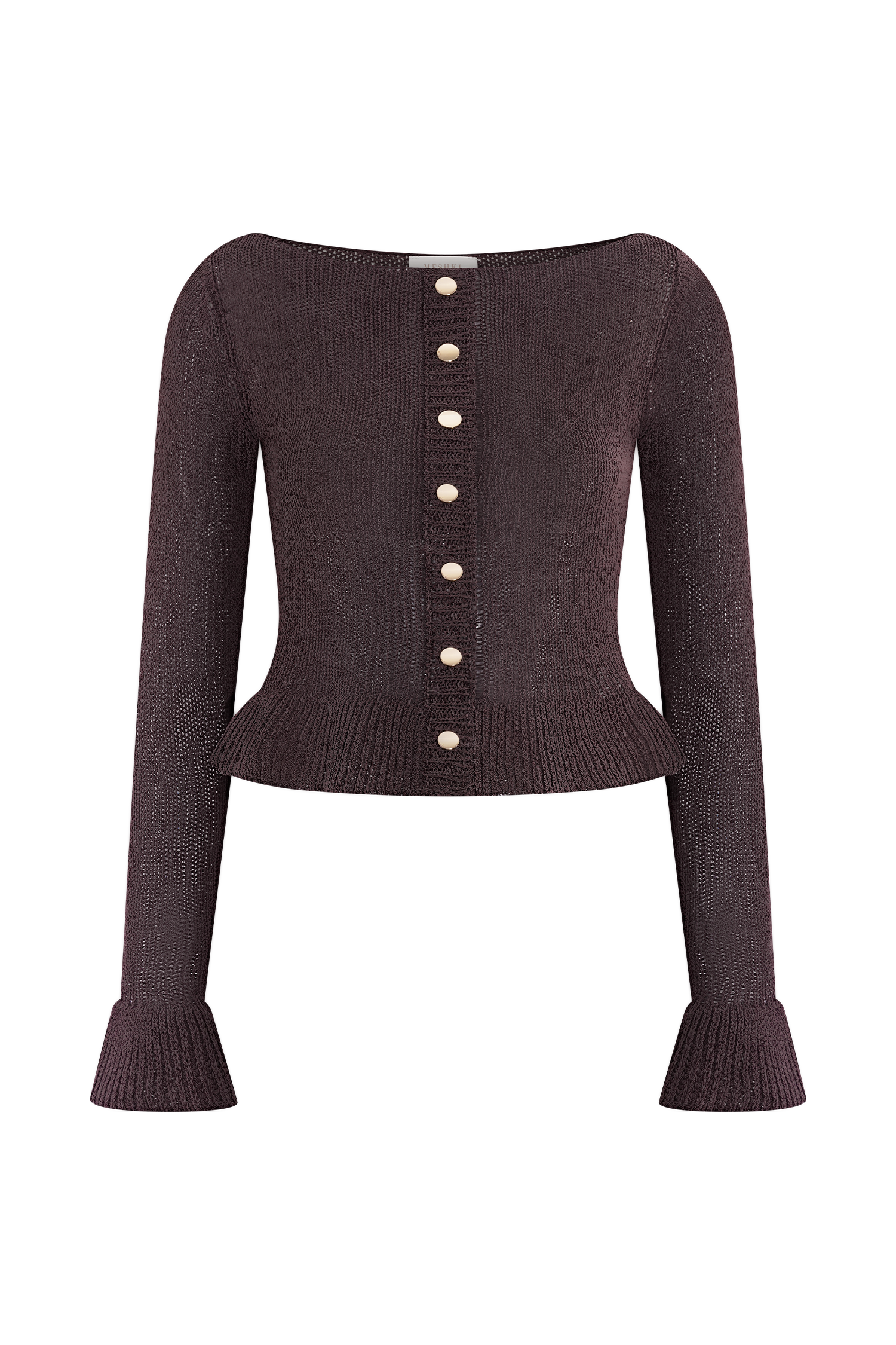 Eleanor Knit Frill Cardigan - Chocolate、mySite、solidvoid