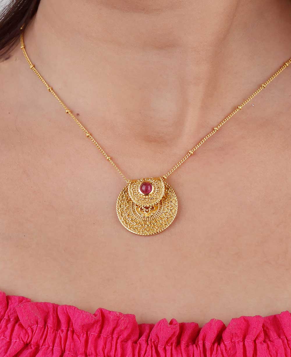 Inspirational Gold Plated Mandala Necklace with Tourmaline Stone、mySite、topwebapps